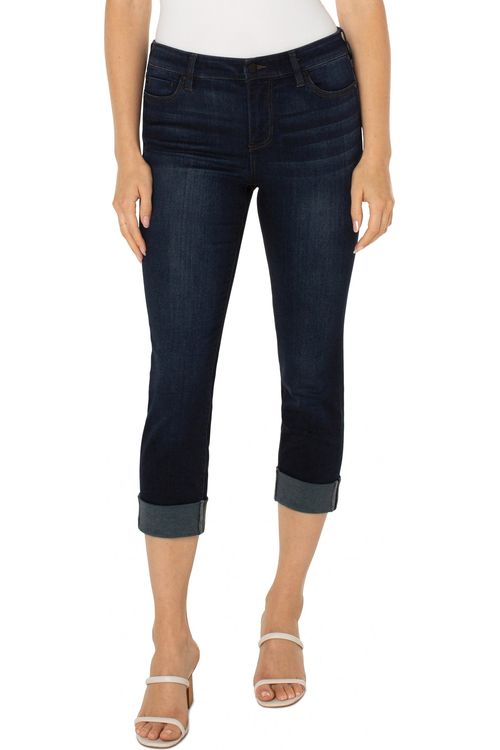Thumbnail - Charlie Crop Skinny Wide Rolled Cuff Destiny Dark Jeans