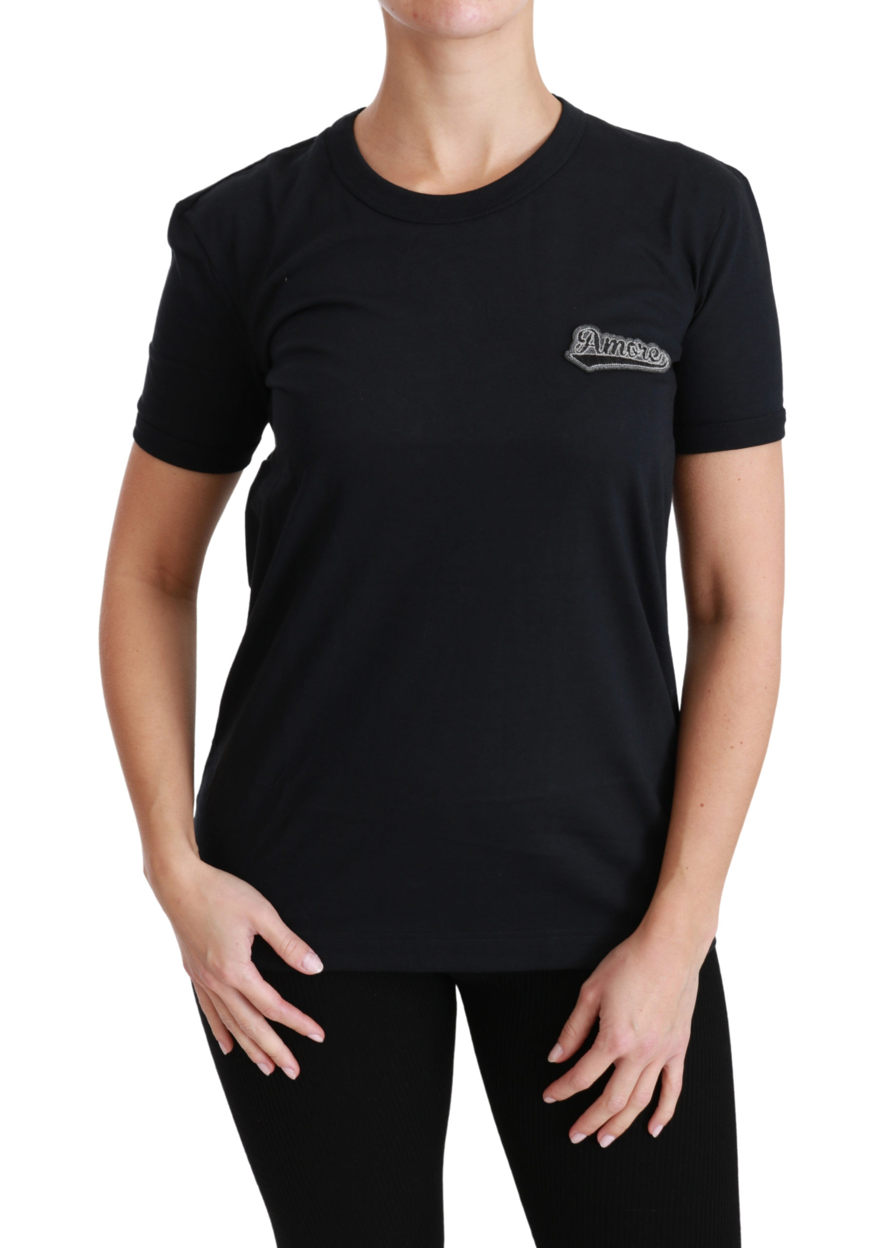 Dolce & Gabbana Womens Blue Amore Patch Crewneck Cotton Top T-shirt – Size 10 UK