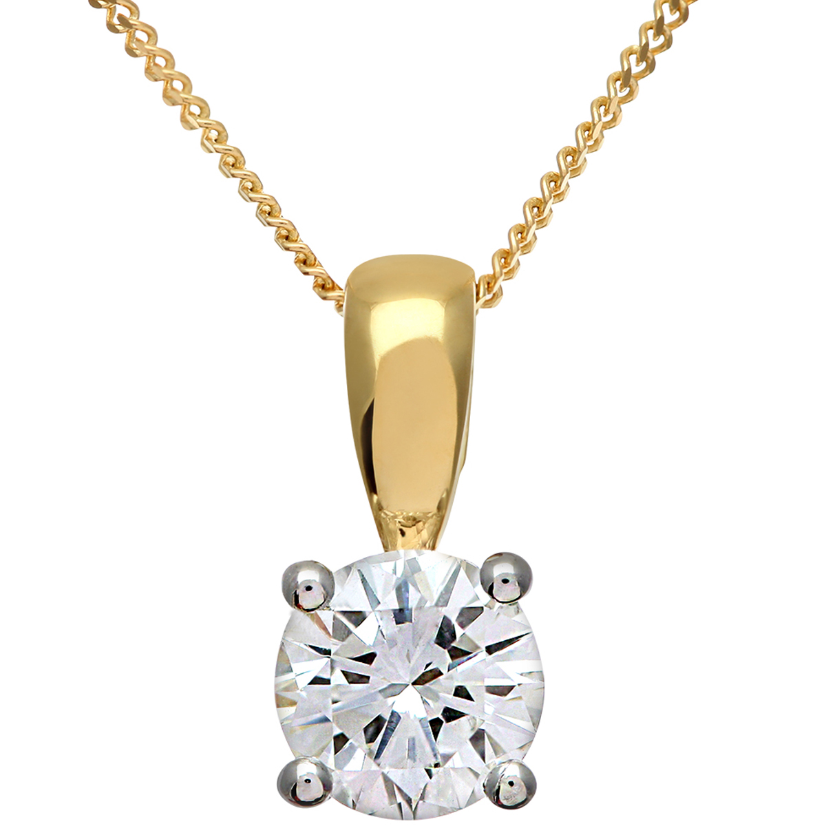 Diamant L’Eternel Womens Diamond Solitaire Pendant, 18ct Yellow Gold IJ/I Round Brilliant Certified 0.75ct Weight – One Size