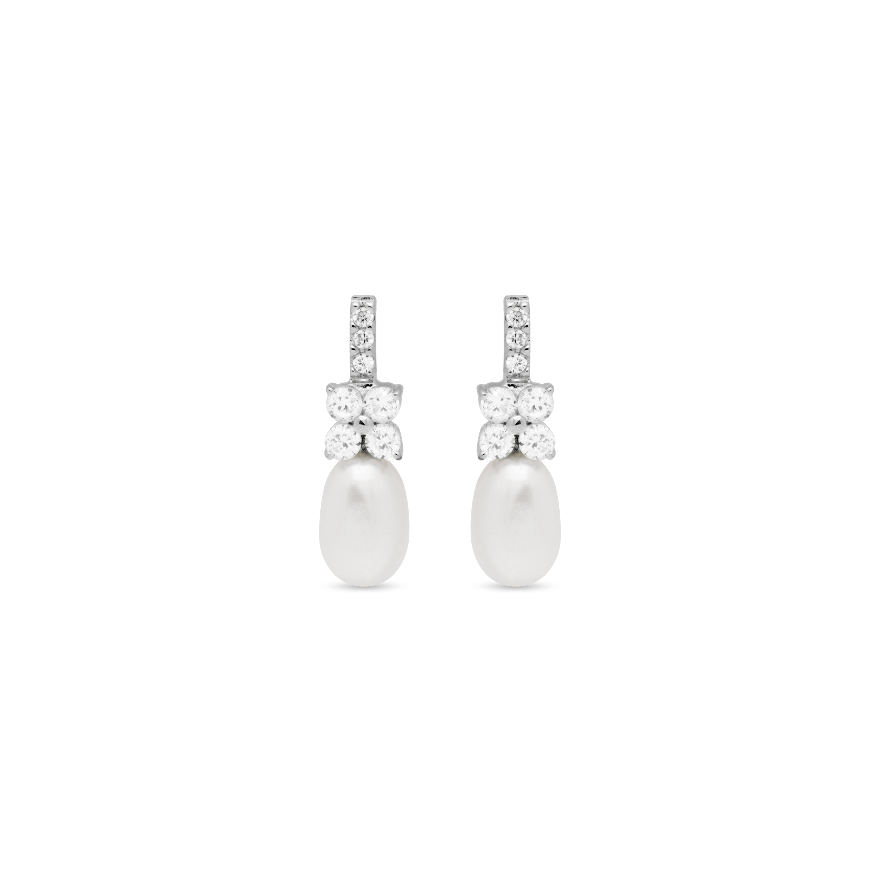 Sterling zilveren 925 Luxenter oorbellen met witte gerhodineerde Parel - Meribri