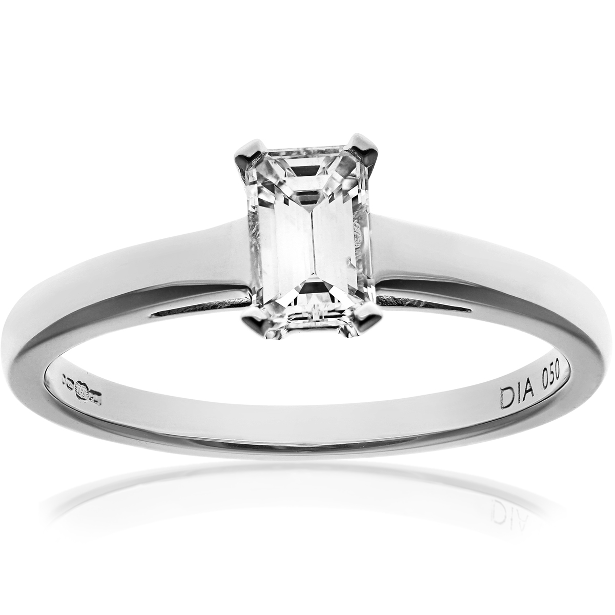 Diamant L’Eternel Womens 18ct White Gold 0.50ct Emerald Cut Certified Diamond Solitare Ring – Size P