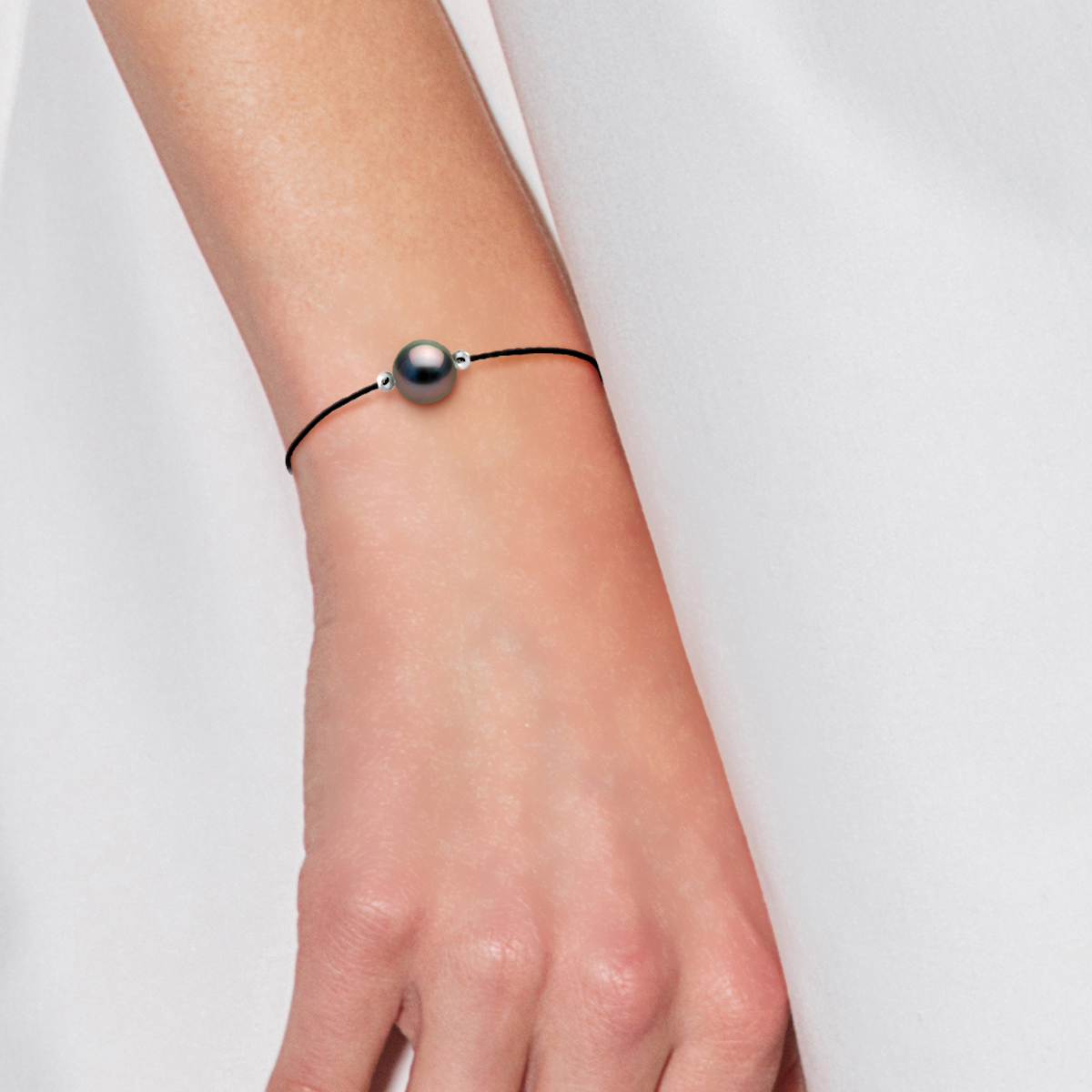 Diadema Armband Love Bond Svart nylon Tahitipärla Regnbåge dam – bild 2