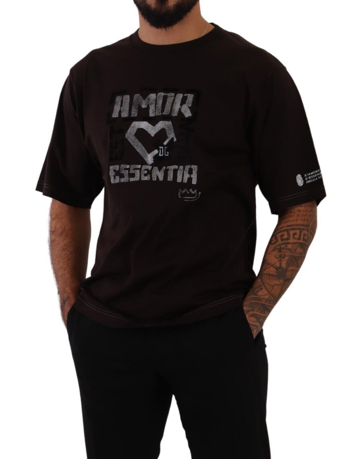 Dolce & Gabbana Elegantes Burgunderfarbenes L'Amore Rundhals T-Shirt für Herren