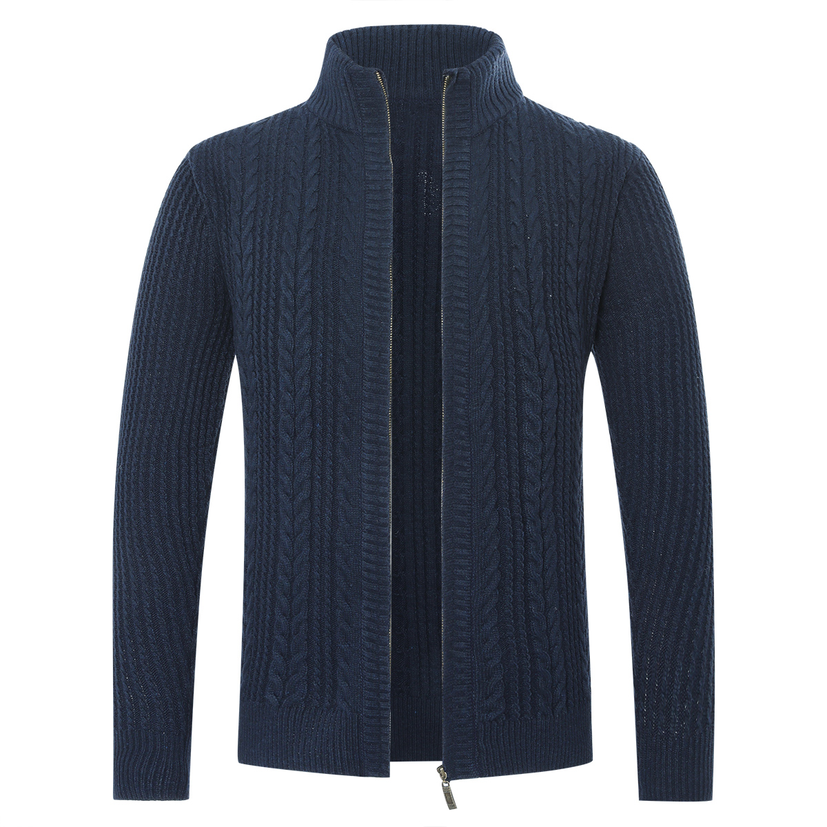 Herren Strickjacke mit Reißverschluss Cardigan Grobstrick mit Stehkragen Blau