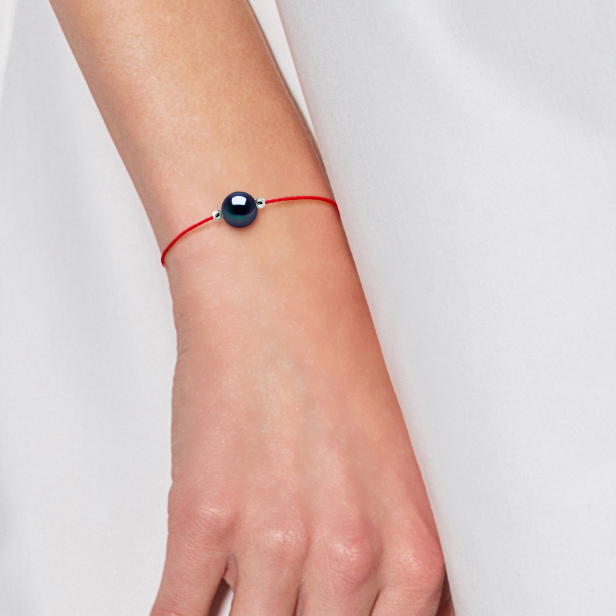 Diadema Armband Röd Nylon Sötvattenspärla Svart Tahiti dam – bild 2