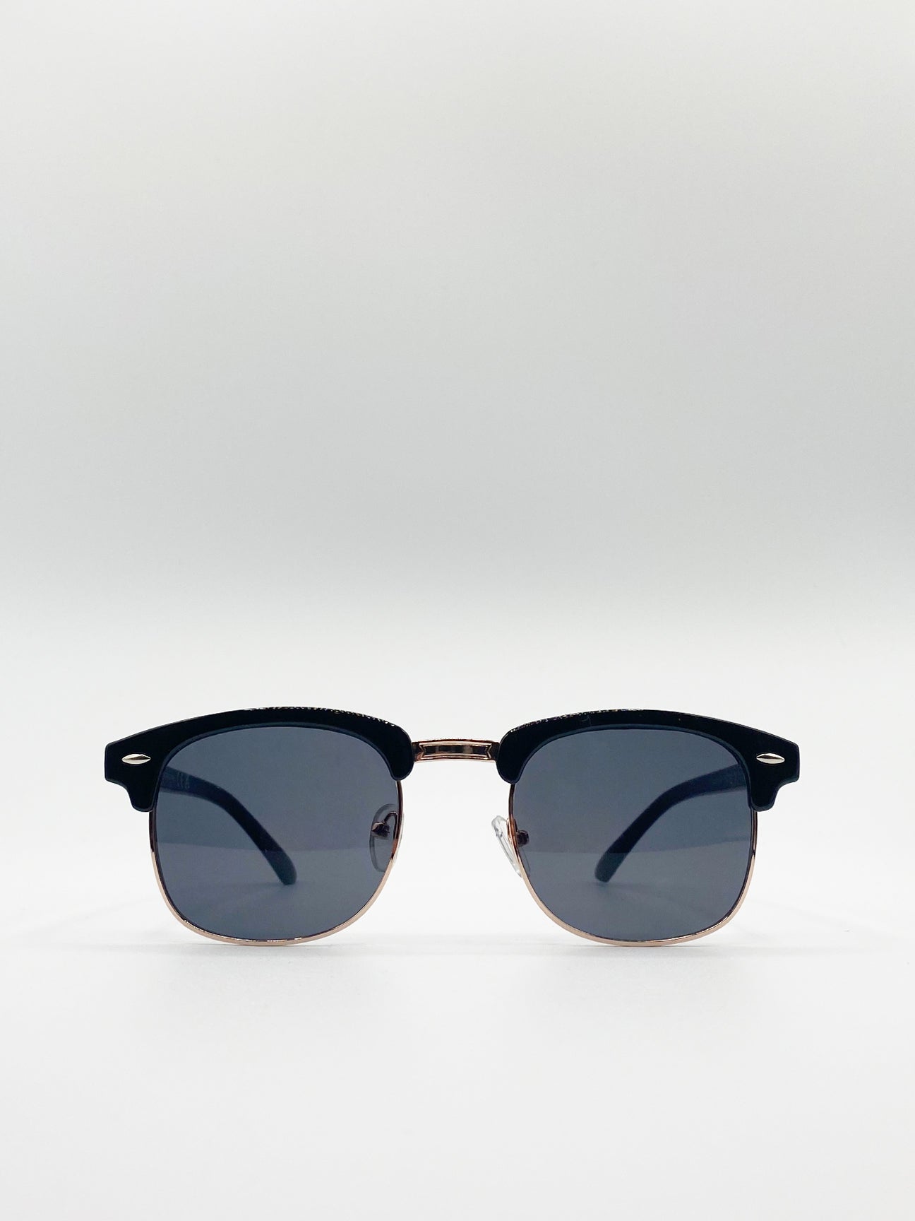 SVNX Mens Half Frame Wayfarer Style Sunglasses - Black - One Size