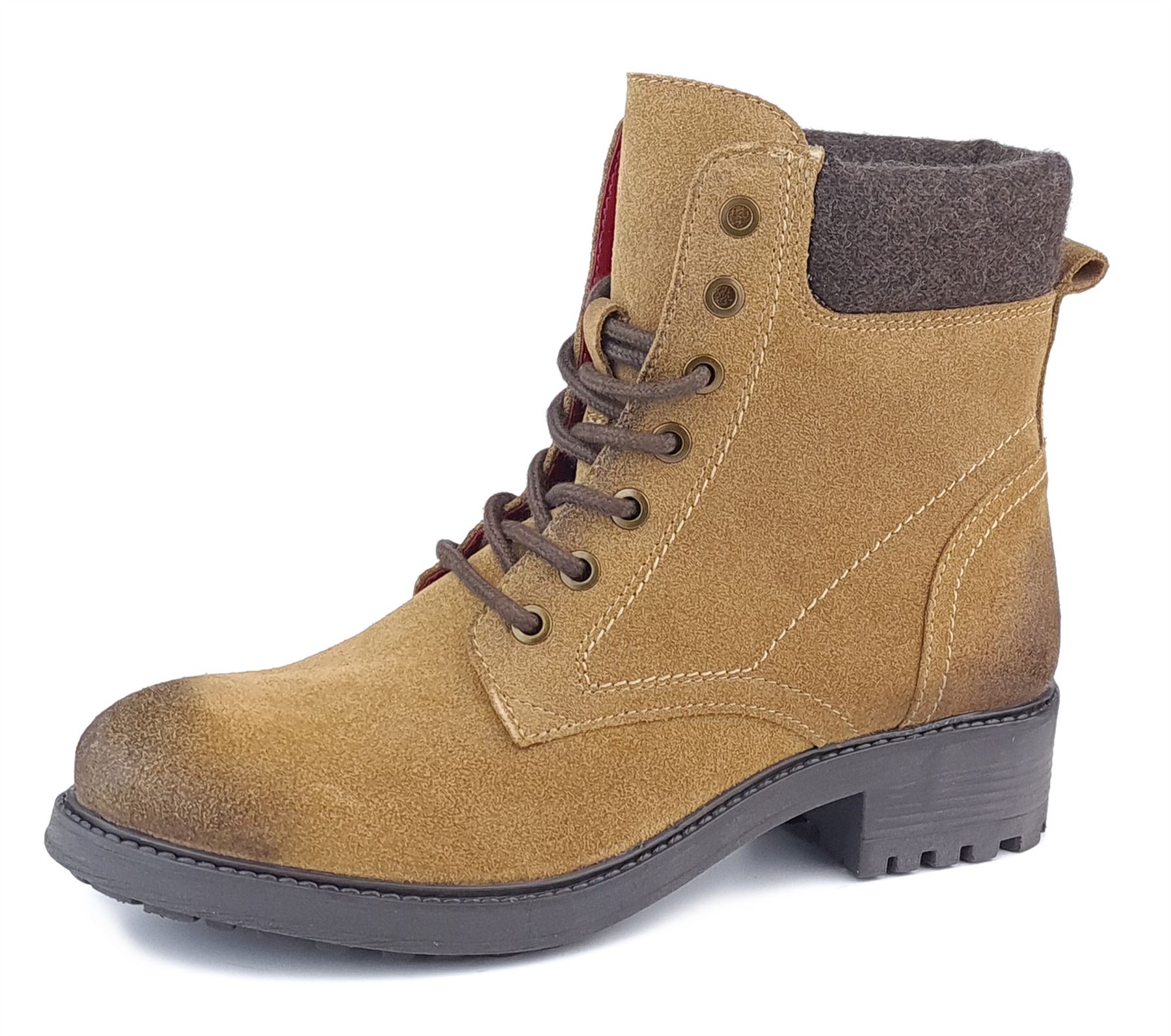 Frank James Warwick Suede Leather Beige Womens Lace Up Boots - Size UK 7