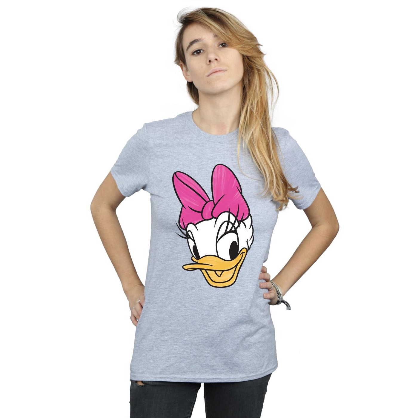 Disney Womens/Ladies Daisy Duck Head Painted Cotton Boyfriend T-Shirt (Sports Grey) dam – bild 2