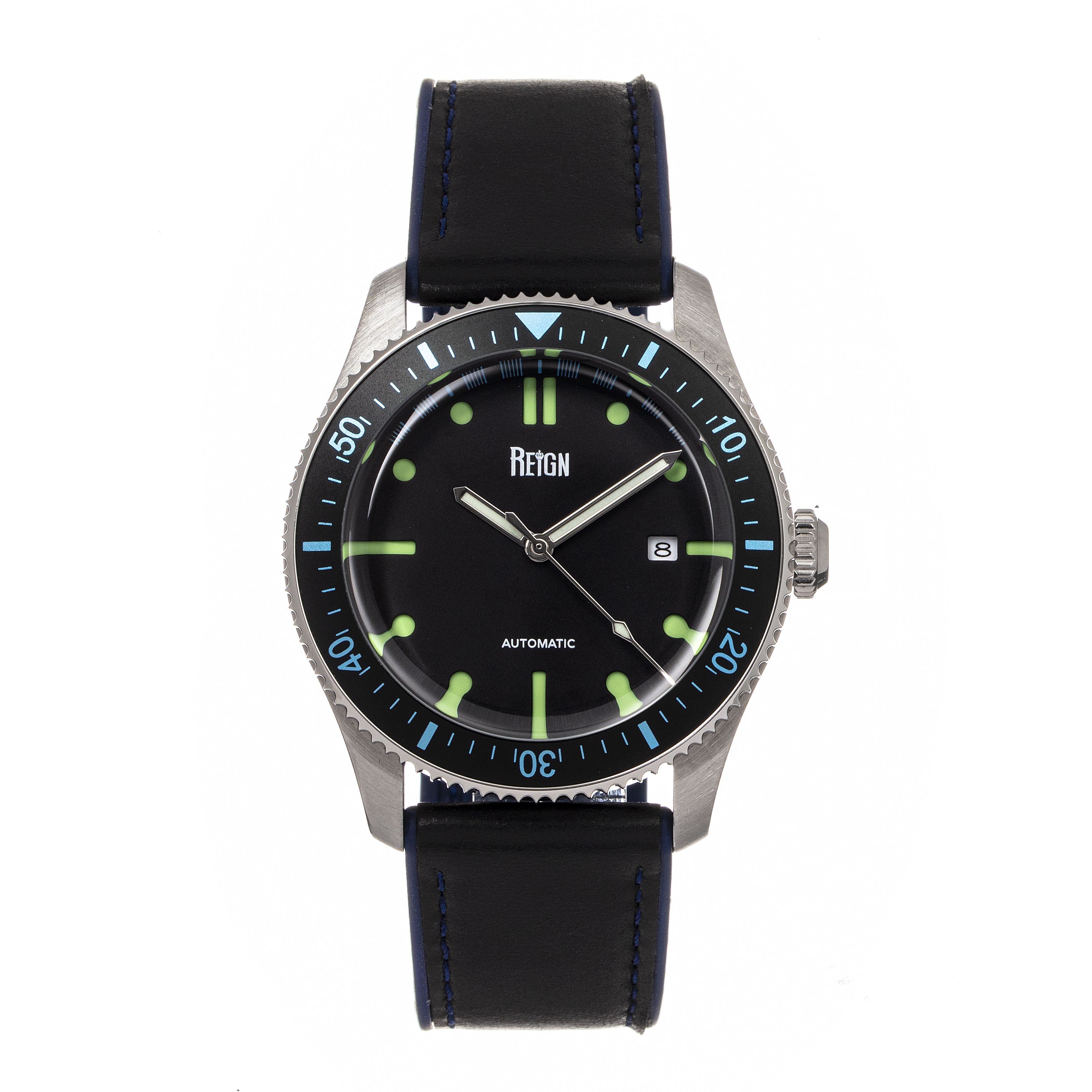 Thumbnail - Reign Elijah Automatikuhr mit Kautschuk-Intarsien-Lederarmband und Datum