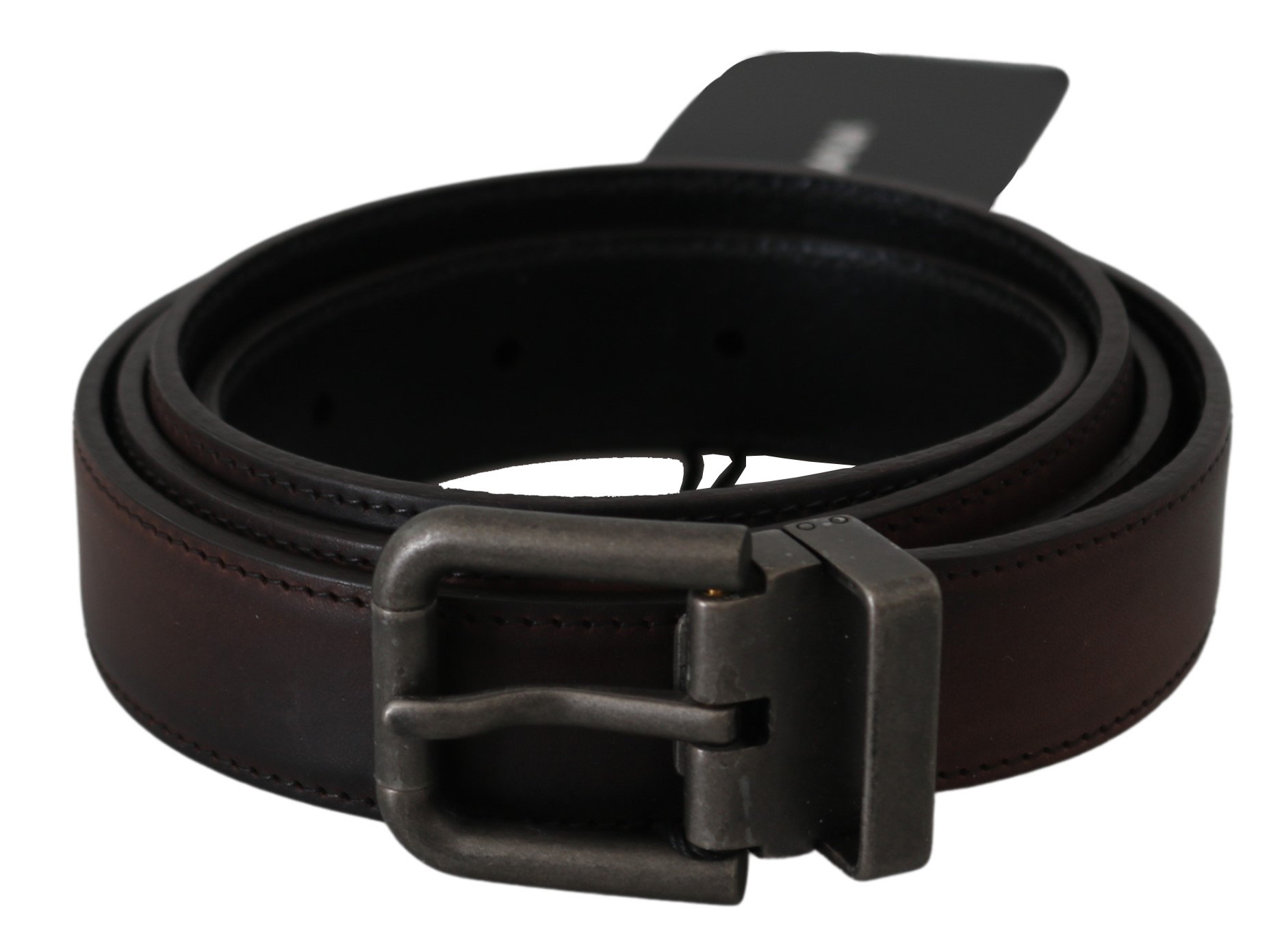 Dolce & Gabbana Mens Solid Brown Leather Gray Buckle Belt - Size 115 cm