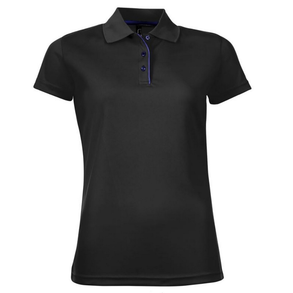 Thumbnail - SOLS Womens/Ladies Performer Kurzarm-Piqué-Poloshirt (Schwarz)