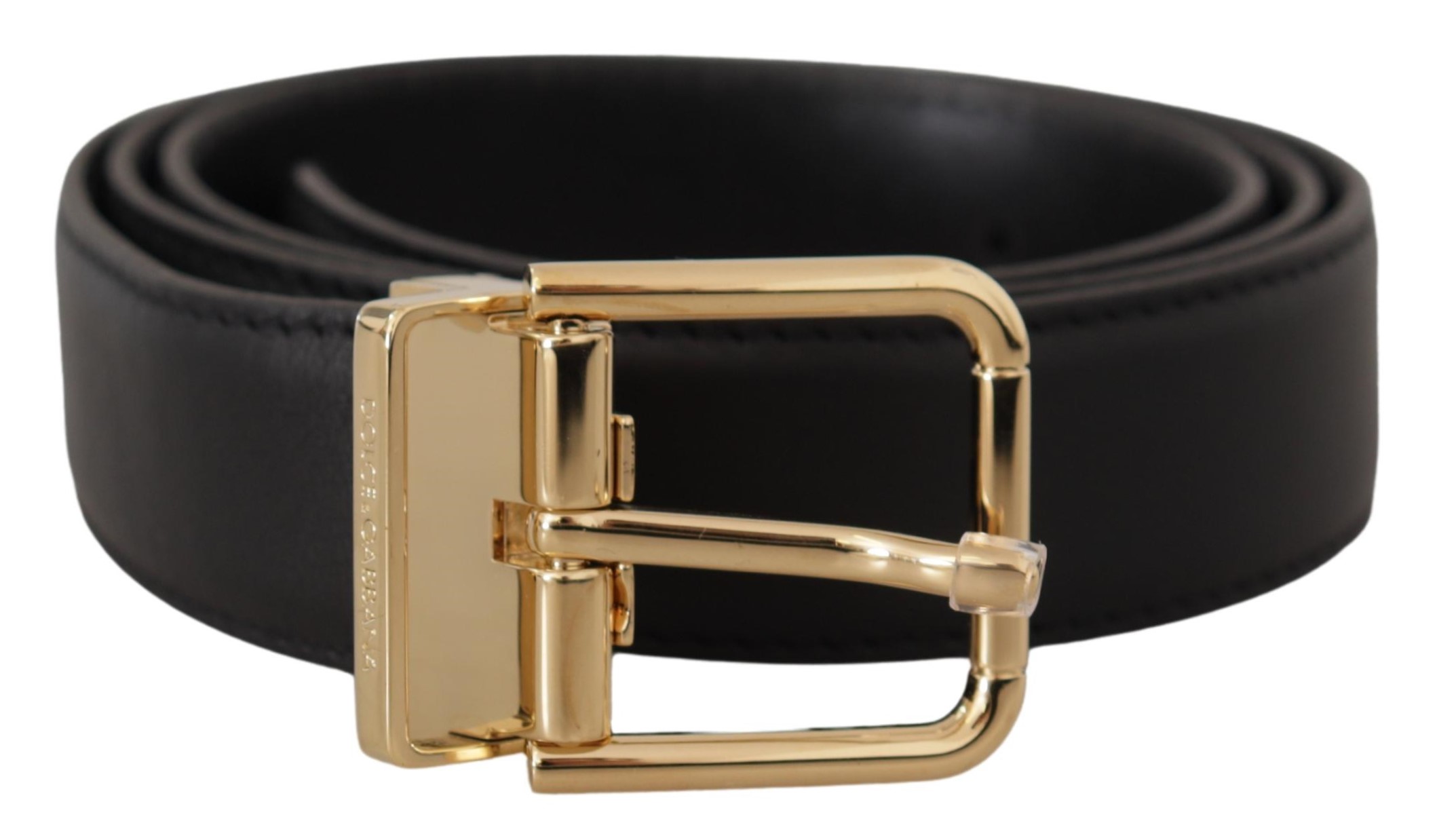 Dolce & Gabbana Mens Black Classic Leather Gold Metal Logo Buckle Belt - Size 90 cm