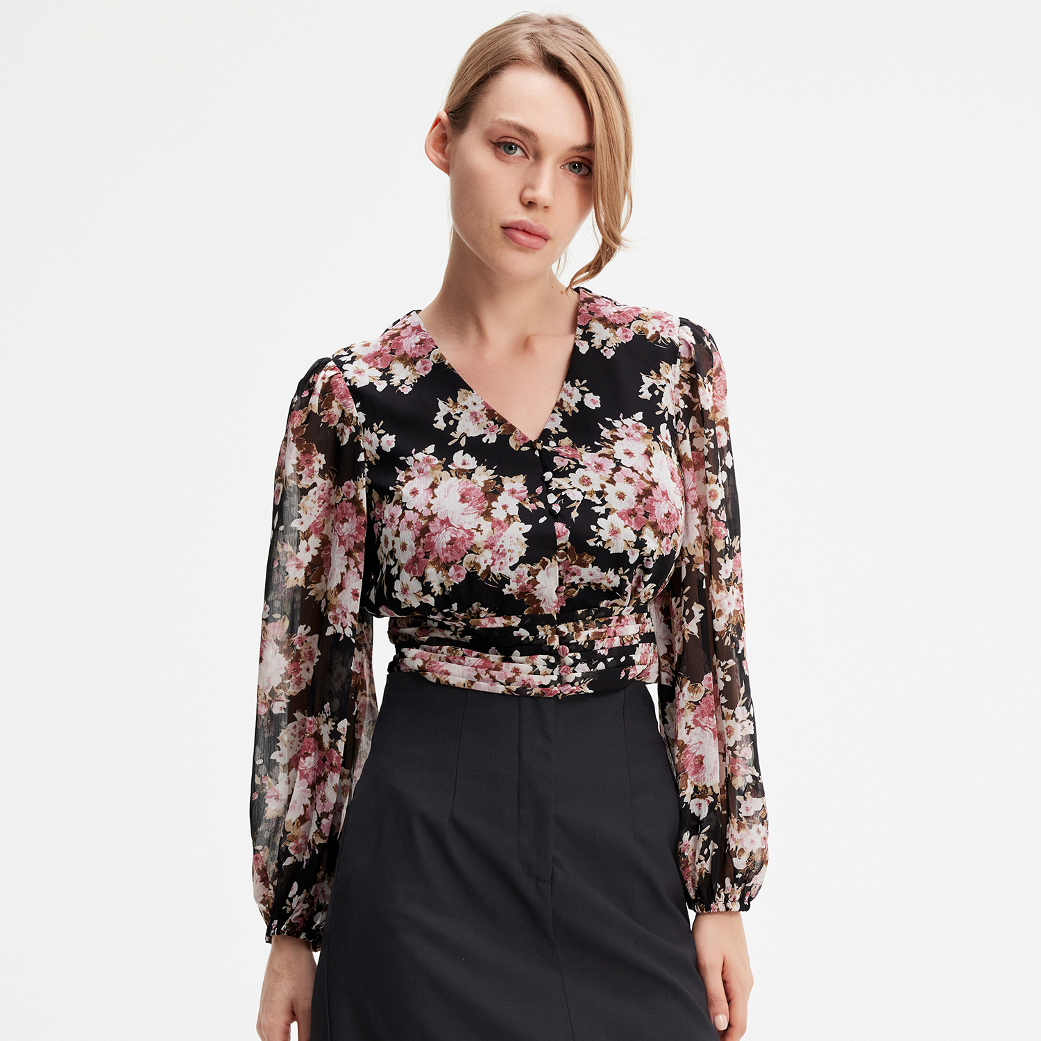 S & J Weekends Kort blus med blommönster dam – bild 2