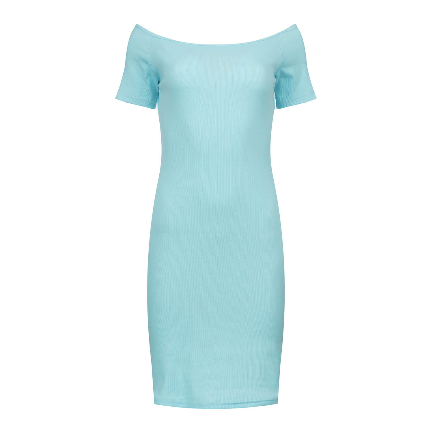 Thumbnail - Schulterfreies Geripptes Kleid - Aqua Blau, Einheitsgröße