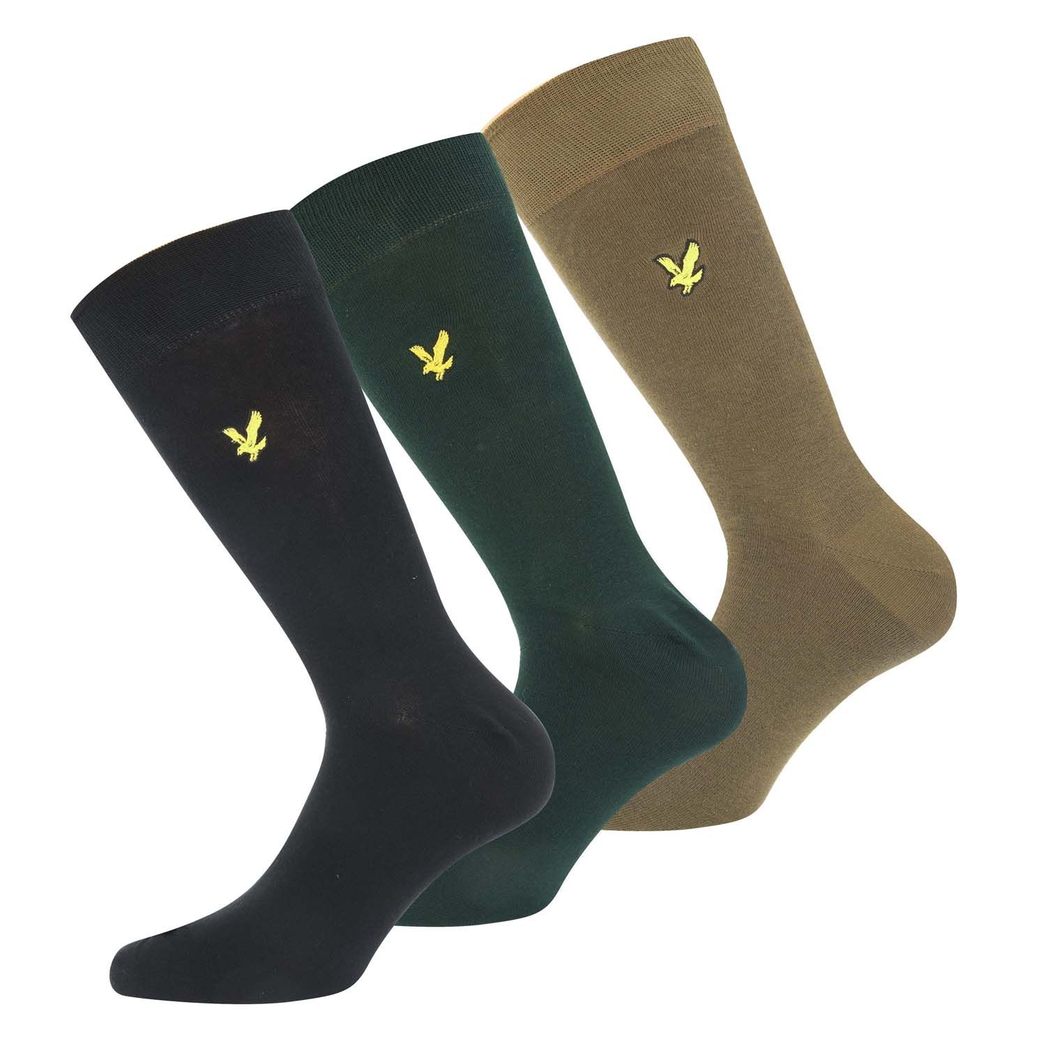Lyle & Scott Mens And Angus 3 Pack Socks in black green - Multicolour Cotton - Size UK 7-11