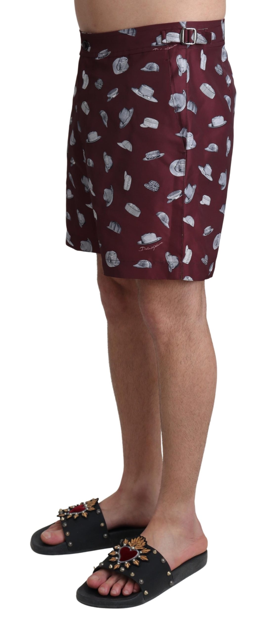 Dolce&Gabbana Herrar Mörkröda Hattar Tryck Strandshorts Badkläder – bild 2