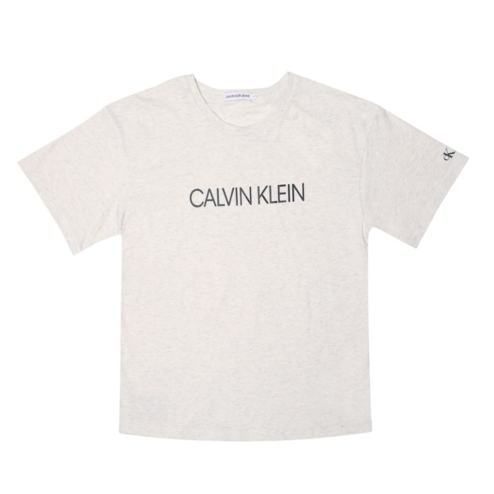 Girl's Calvin Klein Junior Boxy Organic Cotton Logo T-Shirt in White marl