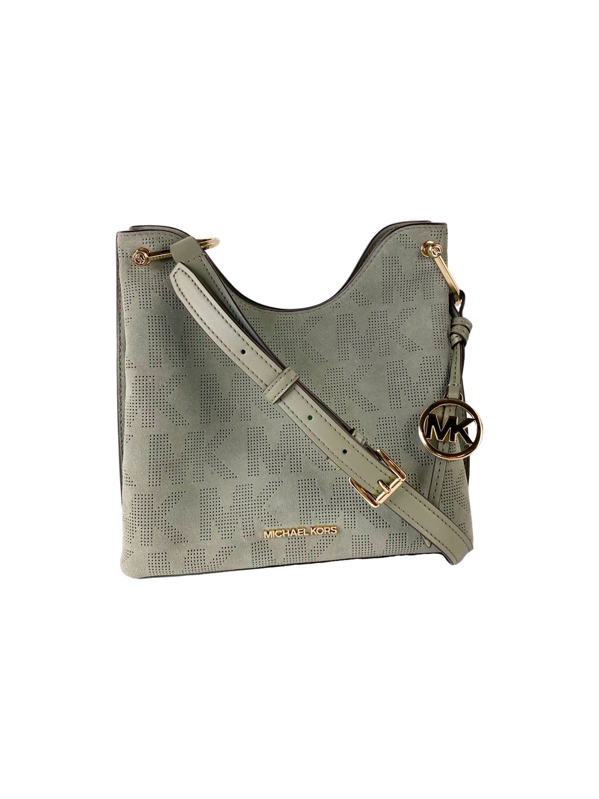 Michael Kors Vrouwen Joan Large Geperforeerd Suede Leer Slouchy Messenger Handtas (Legergroen)