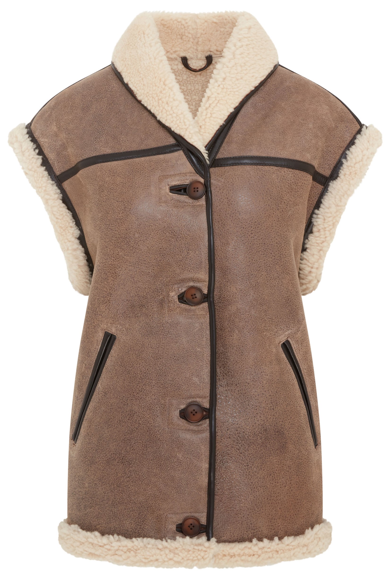 Thumbnail - Braune Fliegerweste aus Lammfellleder für Damen - Chevak