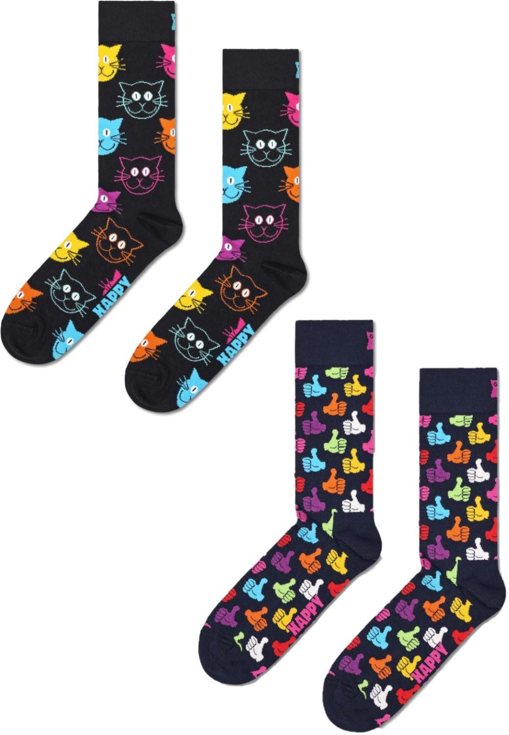 Thumbnail - Happy Socks Unisex 2er-Pack klassische Crew-Socken mit Katzenmotiv