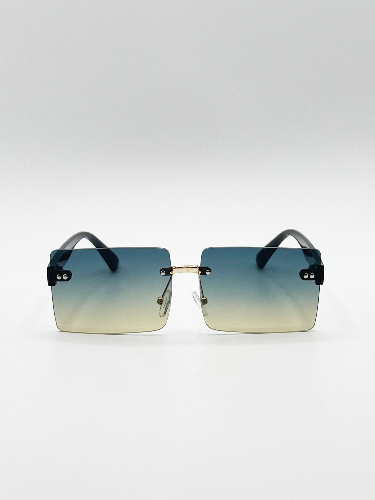 SVNX Womens Square Frameless Sunglasses with Black Ombre Lens Metal - One Size