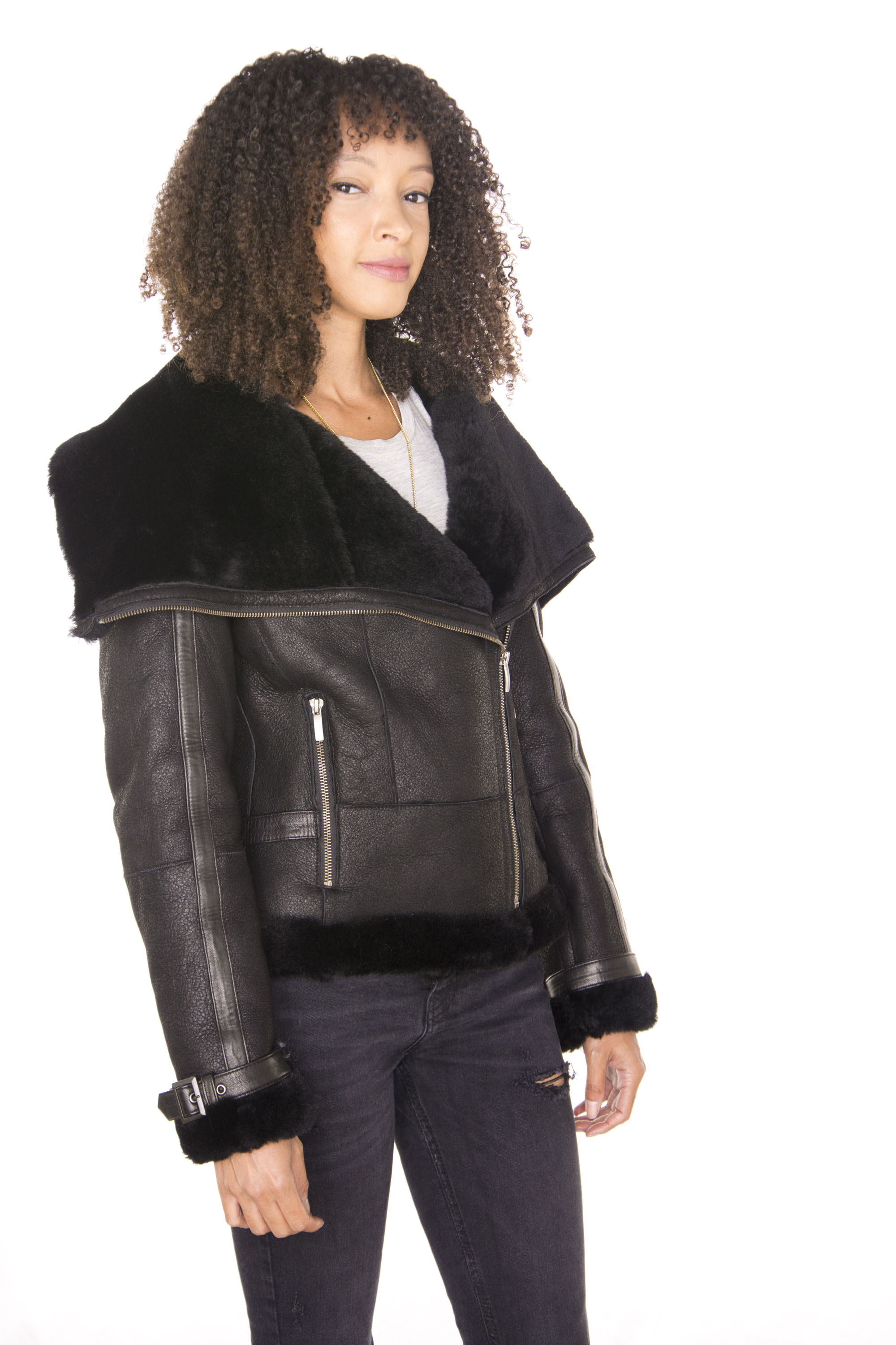 Infinity Leather Aviator läderjacka i merino-fårskinn för damer-Asmara – bild 2