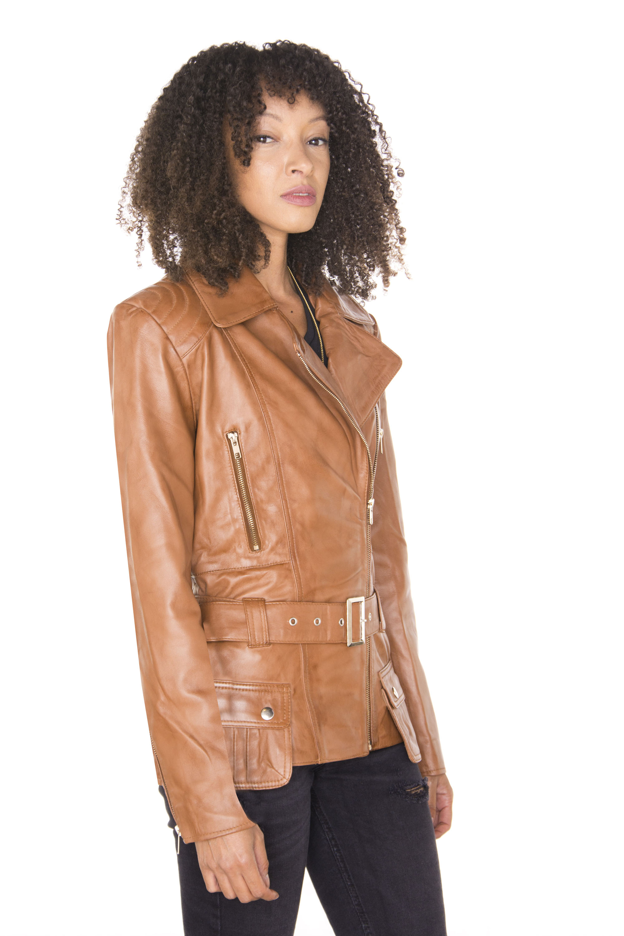 Infinity Leather Lång bikerjacka i läder för damer-Quito – bild 2