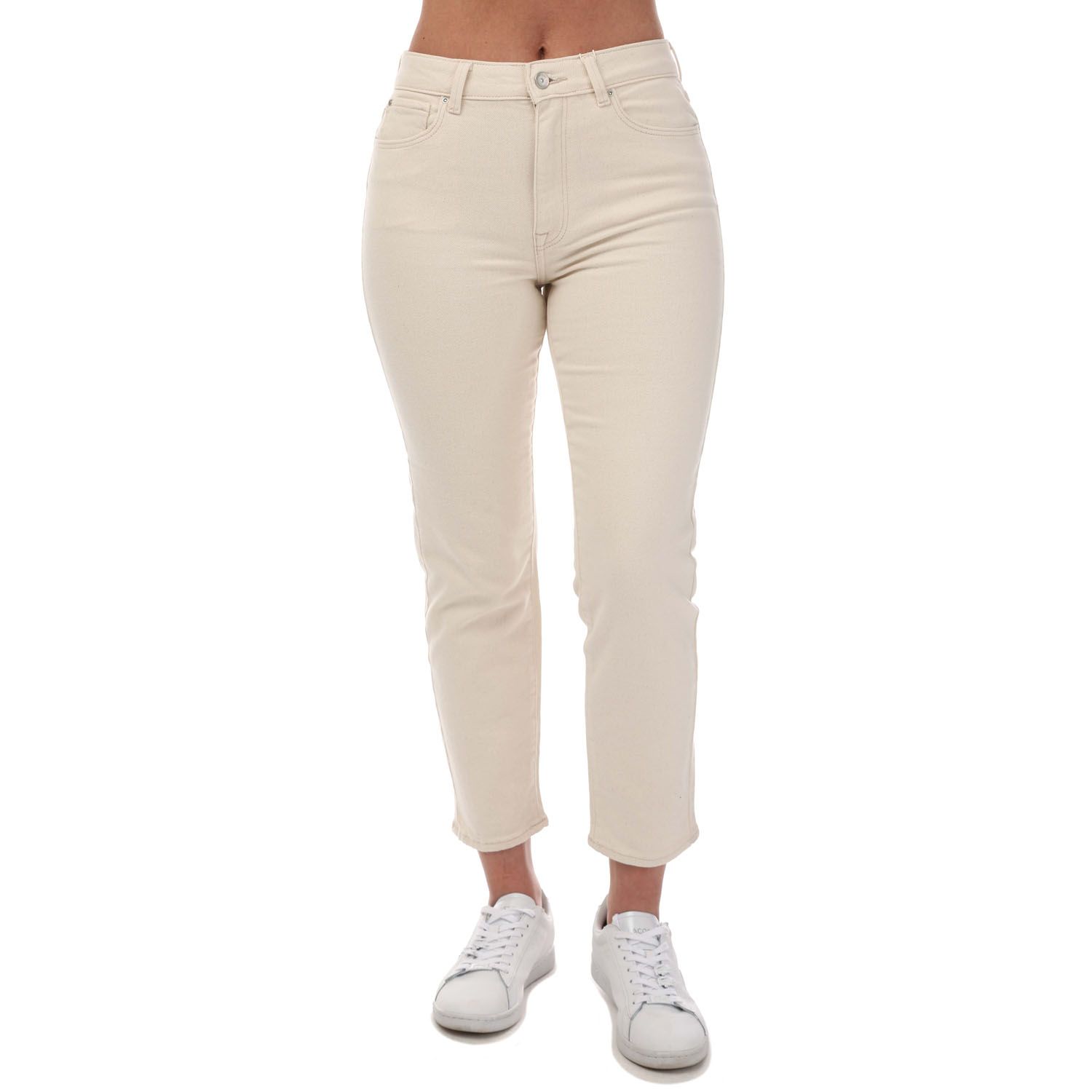 Only Womens Emily Straight Fit High Waist Jeans in White Cotton - Size 26 Regular