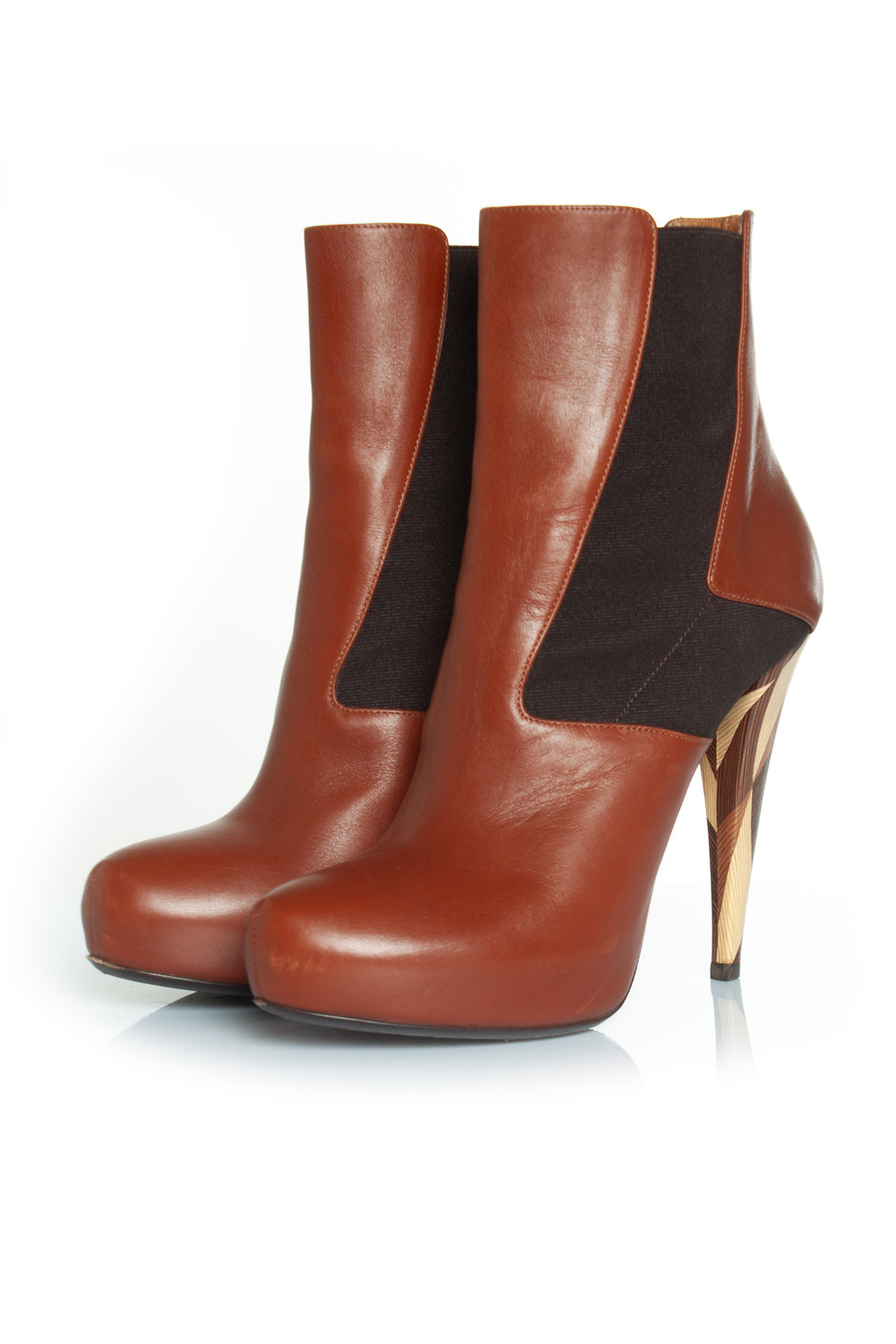 Fendi Pre-owned Womens hidden platform boots in cognac leather – Brown – Size EU 38