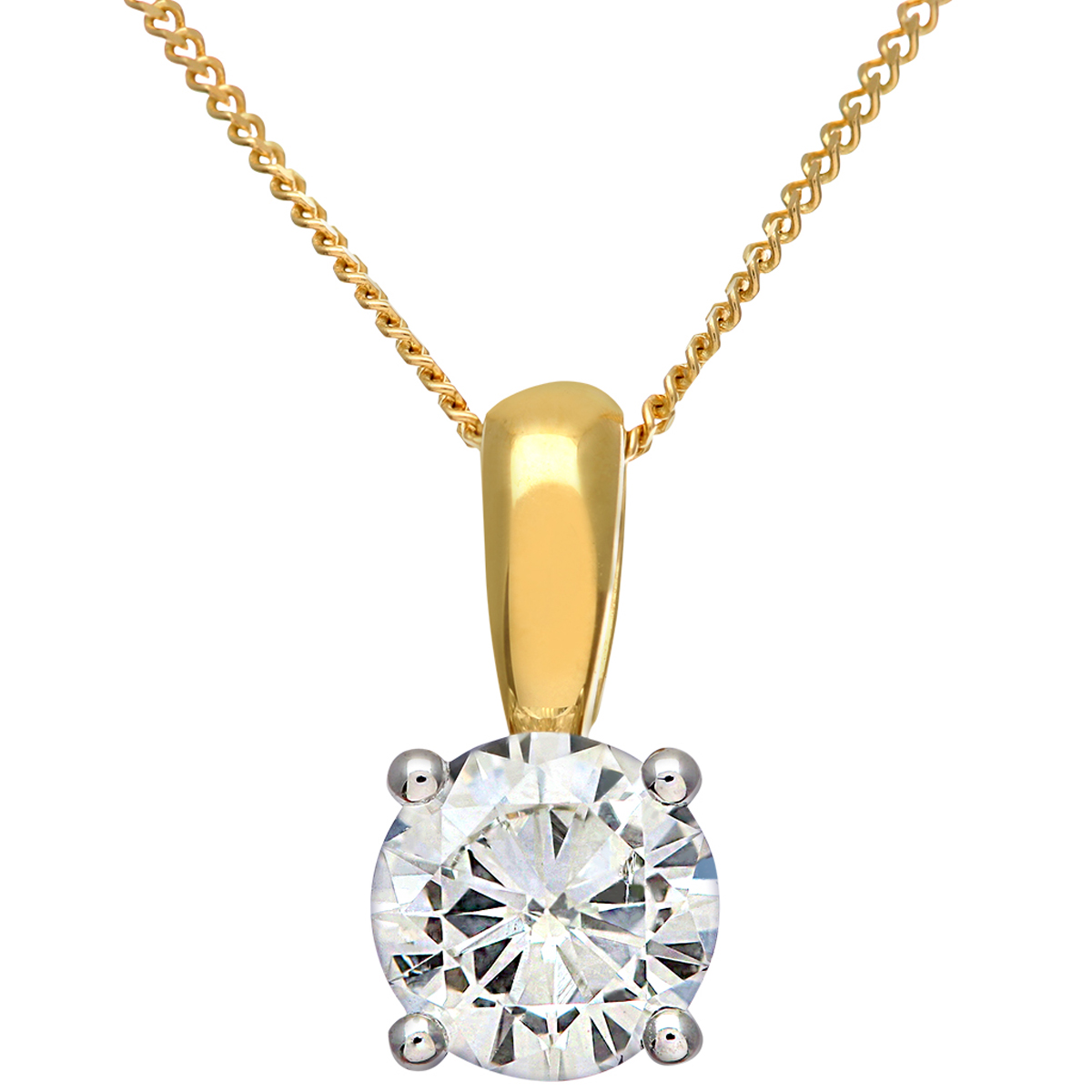 Diamant L’Eternel Womens Diamond Solitaire Pendant, 18ct Yellow Gold IJ/I Round Brilliant Certified 1.00ct Weight – One Size