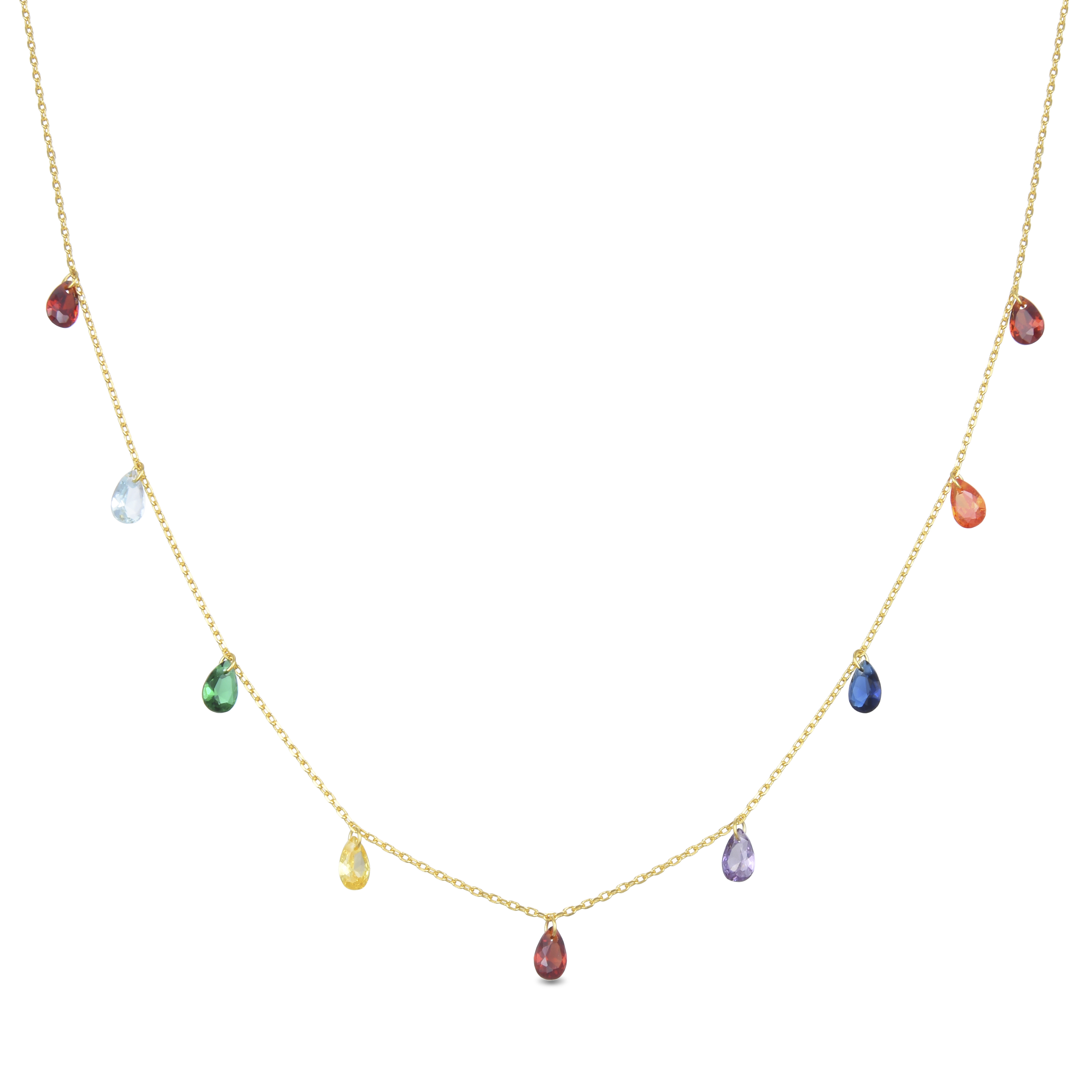 Thumbnail - Luxenter, Lukza-Halskette aus 925er Sterlingsilber und mehrfarbigen Zirkonen in 18-karätiger Gelbvergoldung