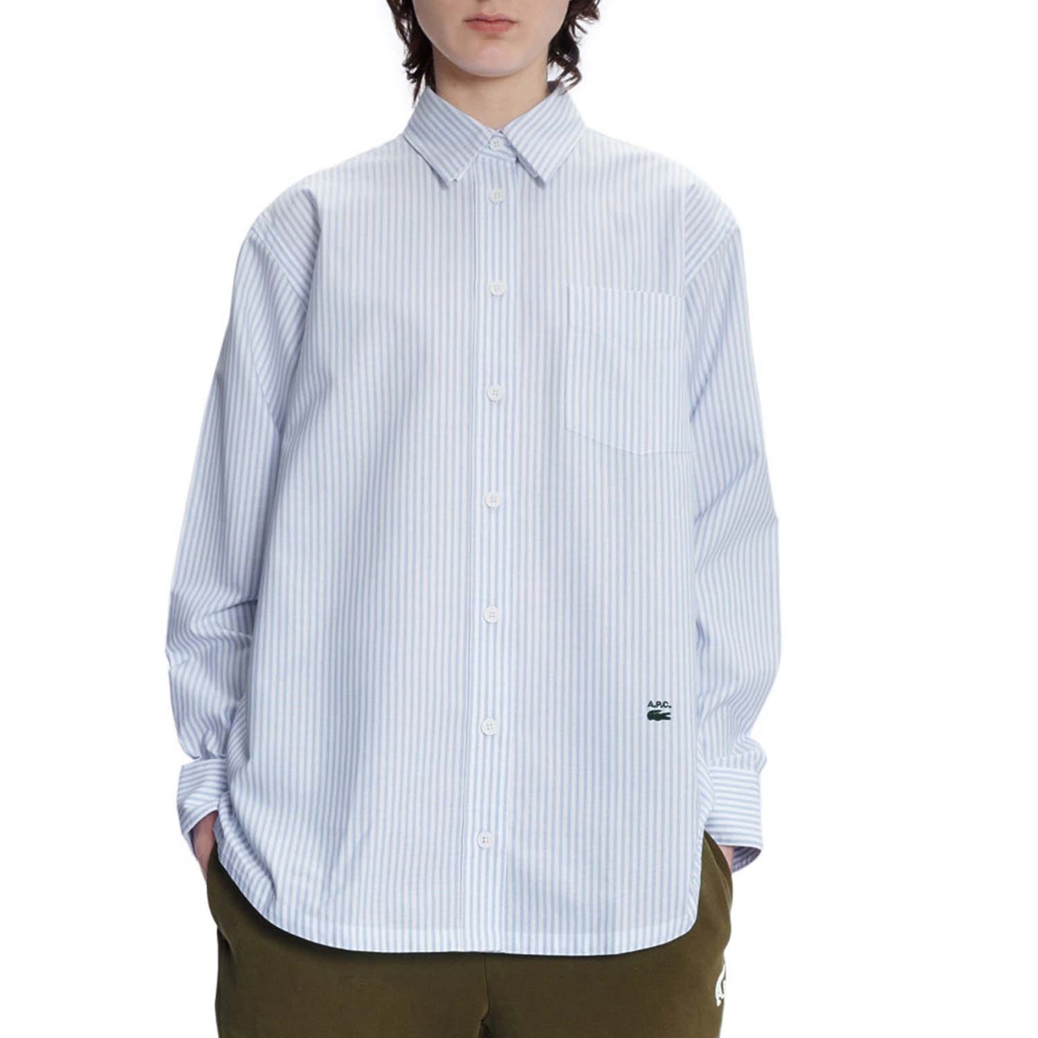 Lacoste Womens x A.P.C. Striped Cotton Shirt in White – Size 18 UK