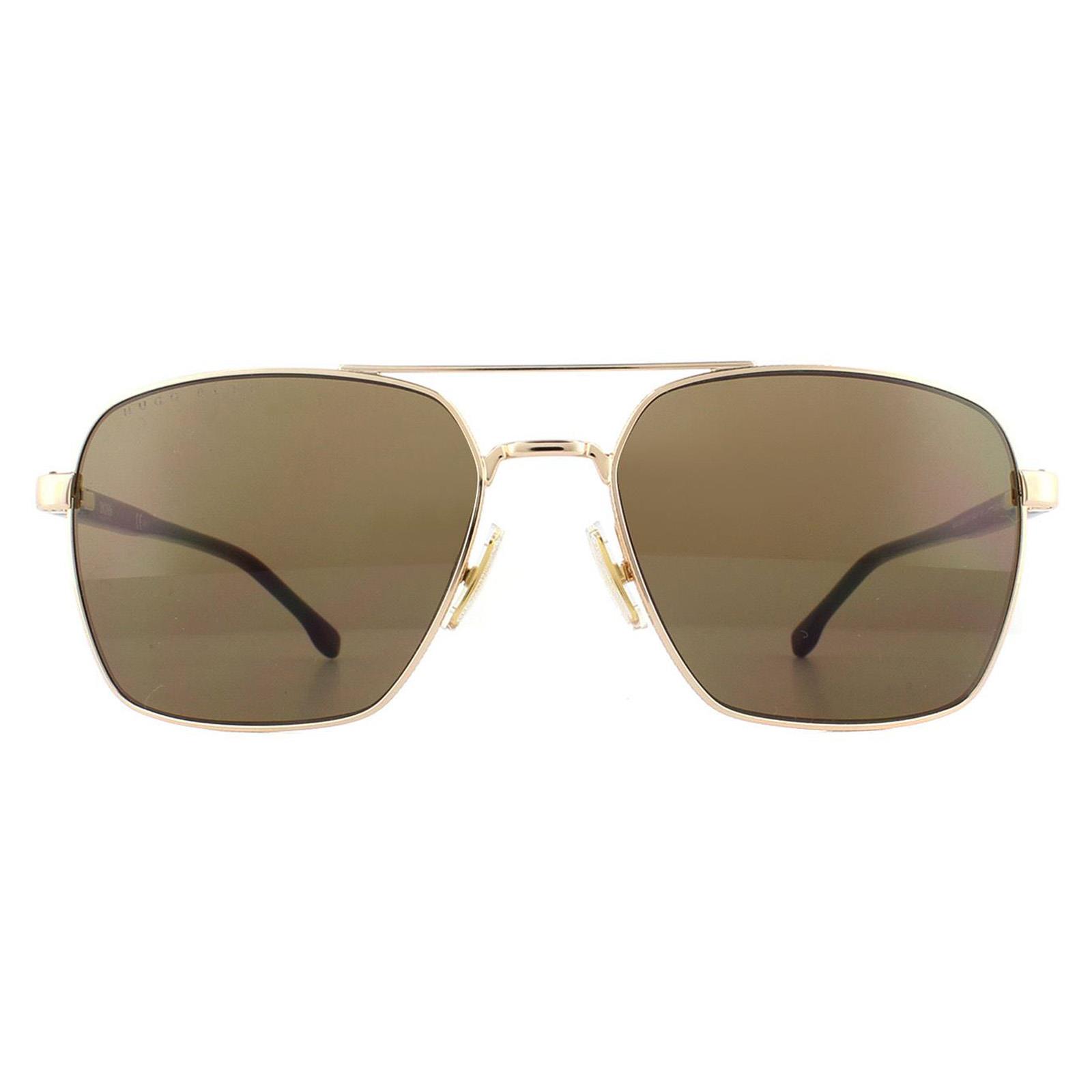 Hugo Boss Square Mens Rose Gold Brown Gradient zonnebril