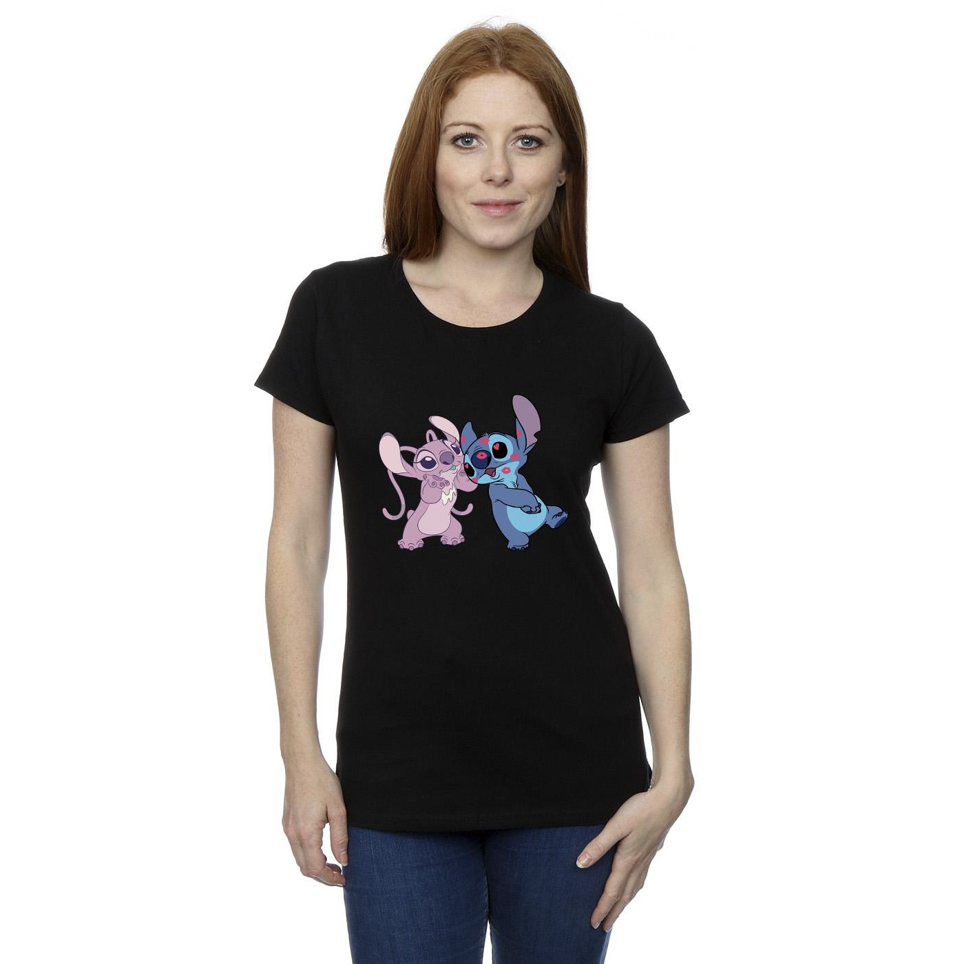 Disney Womens/Ladies Lilo & Stitch Kisses Cotton T-Shirt (Black) dam – bild 2