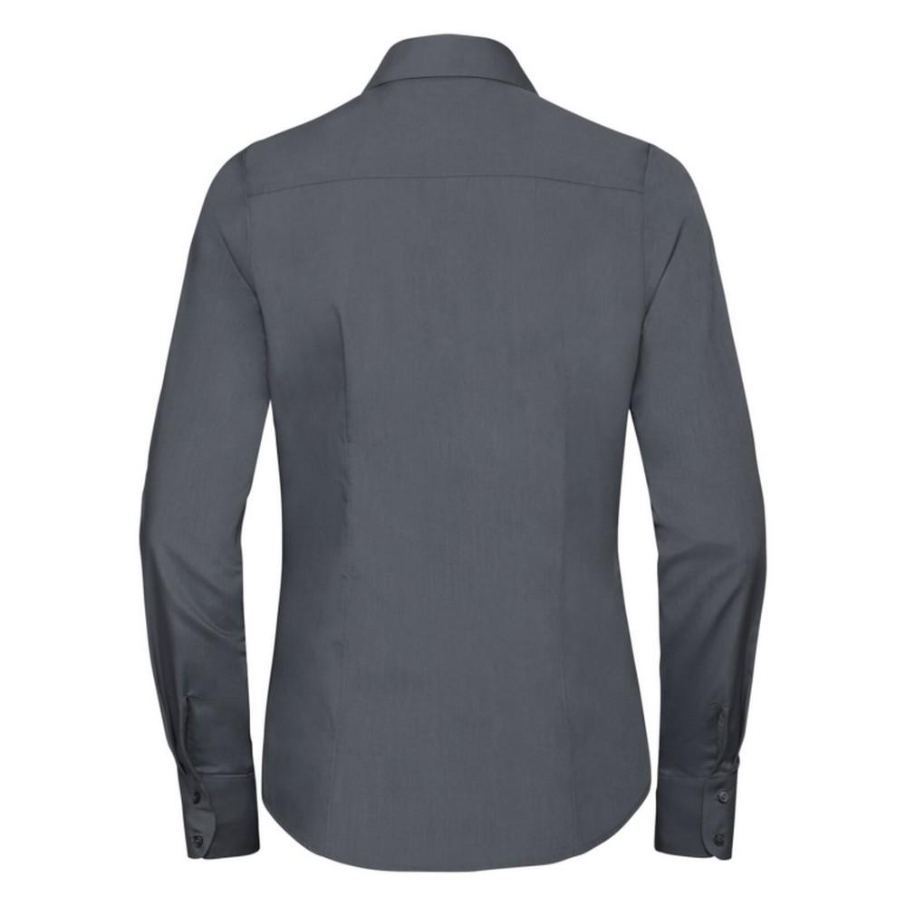 Russell Collection Ladies/Womens Long Sleeve Poly-Cotton Easy Care Fitted Poplin Shirt (Convoy Grey) 2