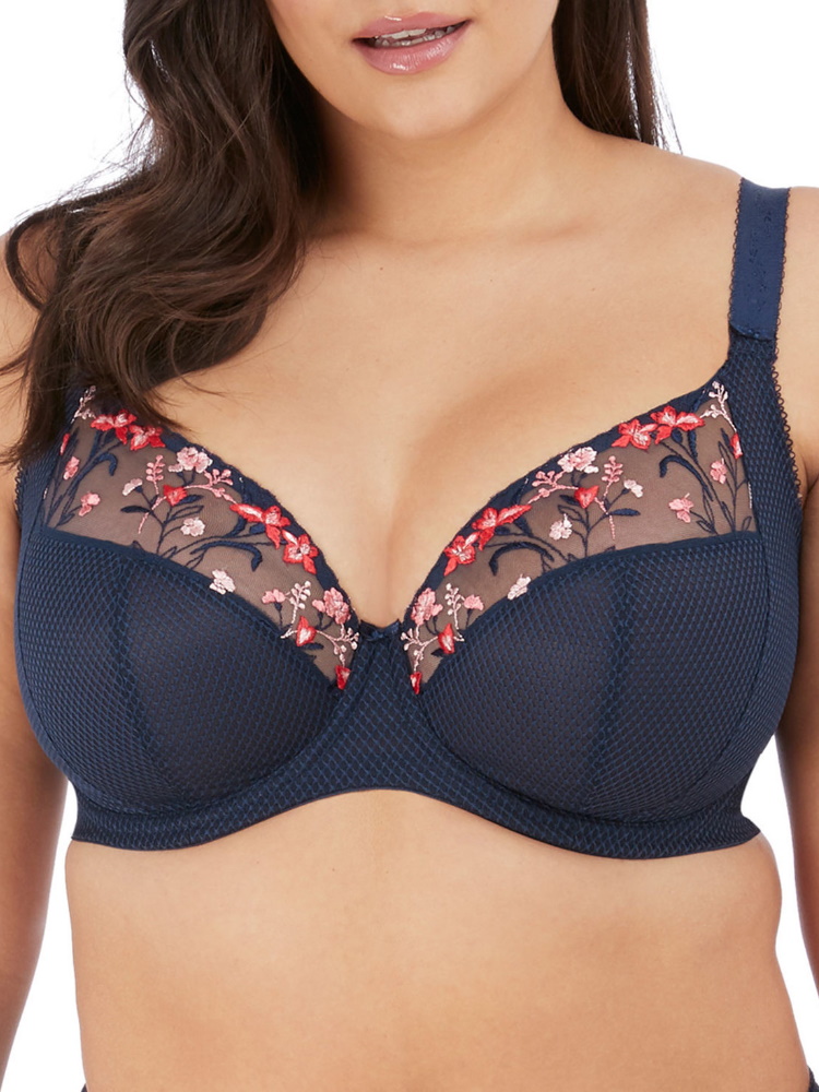 Elomi Womens Charley Side Support Plunge Bra - Blue Polyamide - Size 42F