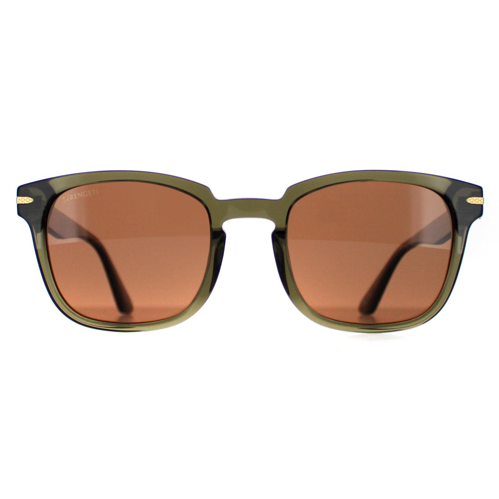 Serengeti Square Mens Shiny Crystal Dark Green Mineral Polarized Drivers Ethan - One Size