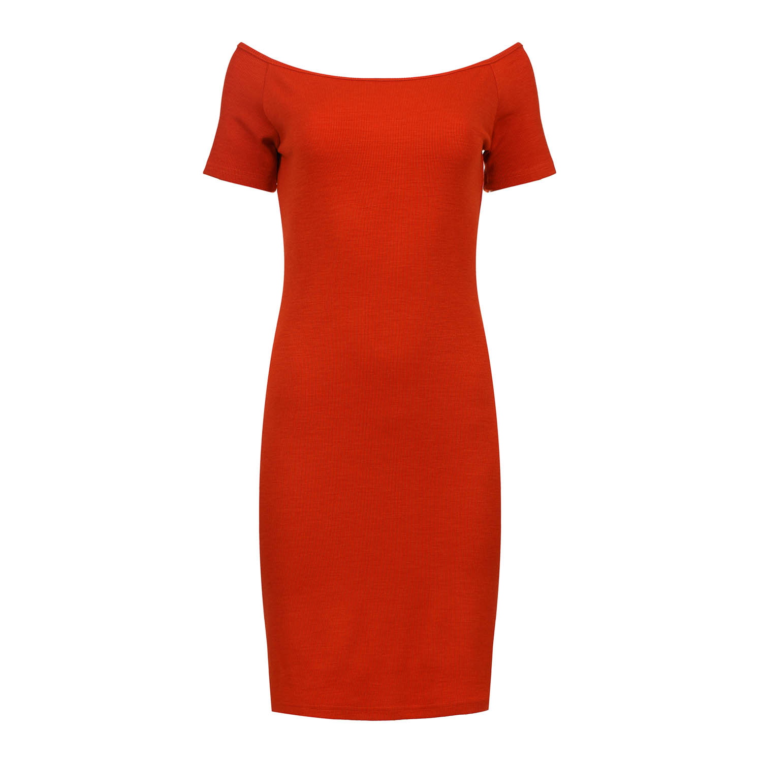 Thumbnail - Feuerrotes Schulterfreies Enges Kleid