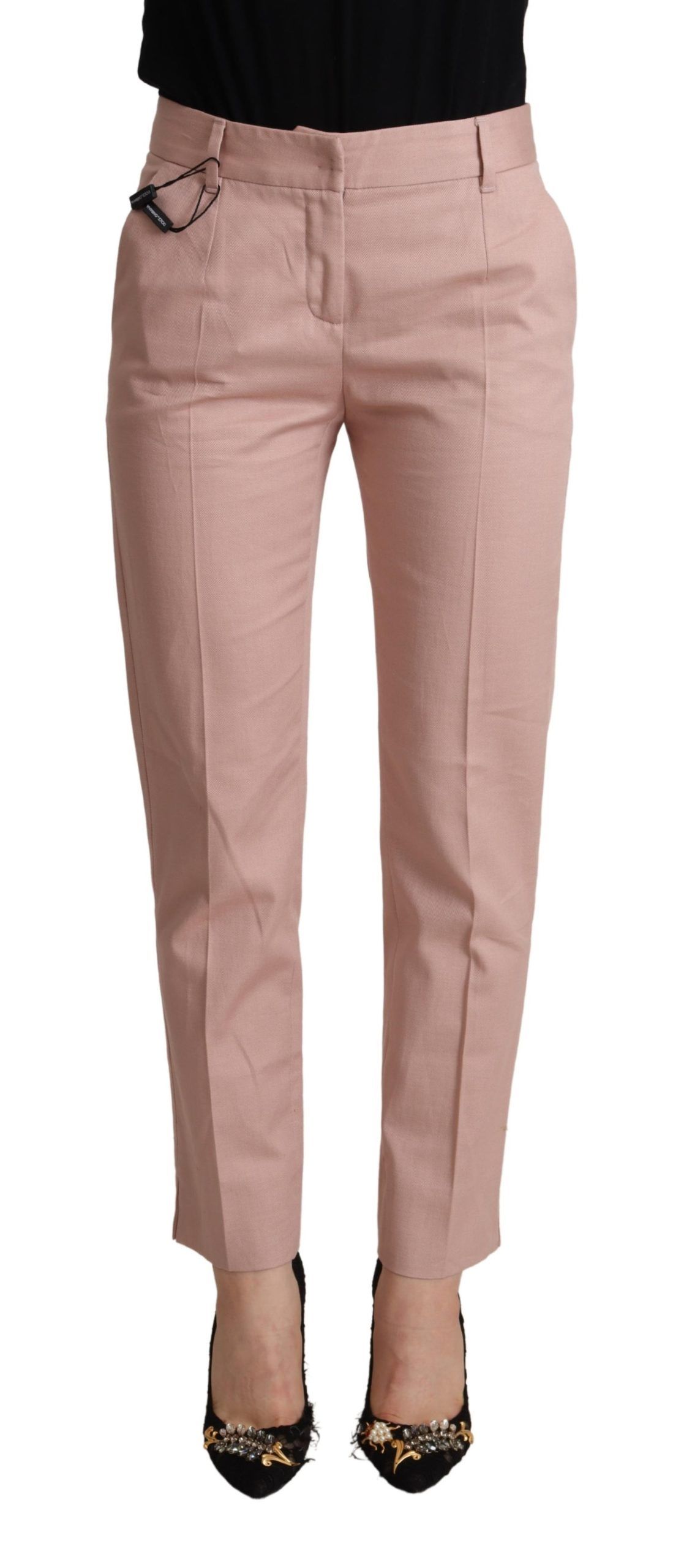 Dolce & Gabbana Womens Gorgeous Mid Waist Tapered Pants - Pink Cotton - Size IT 36 (Women's)