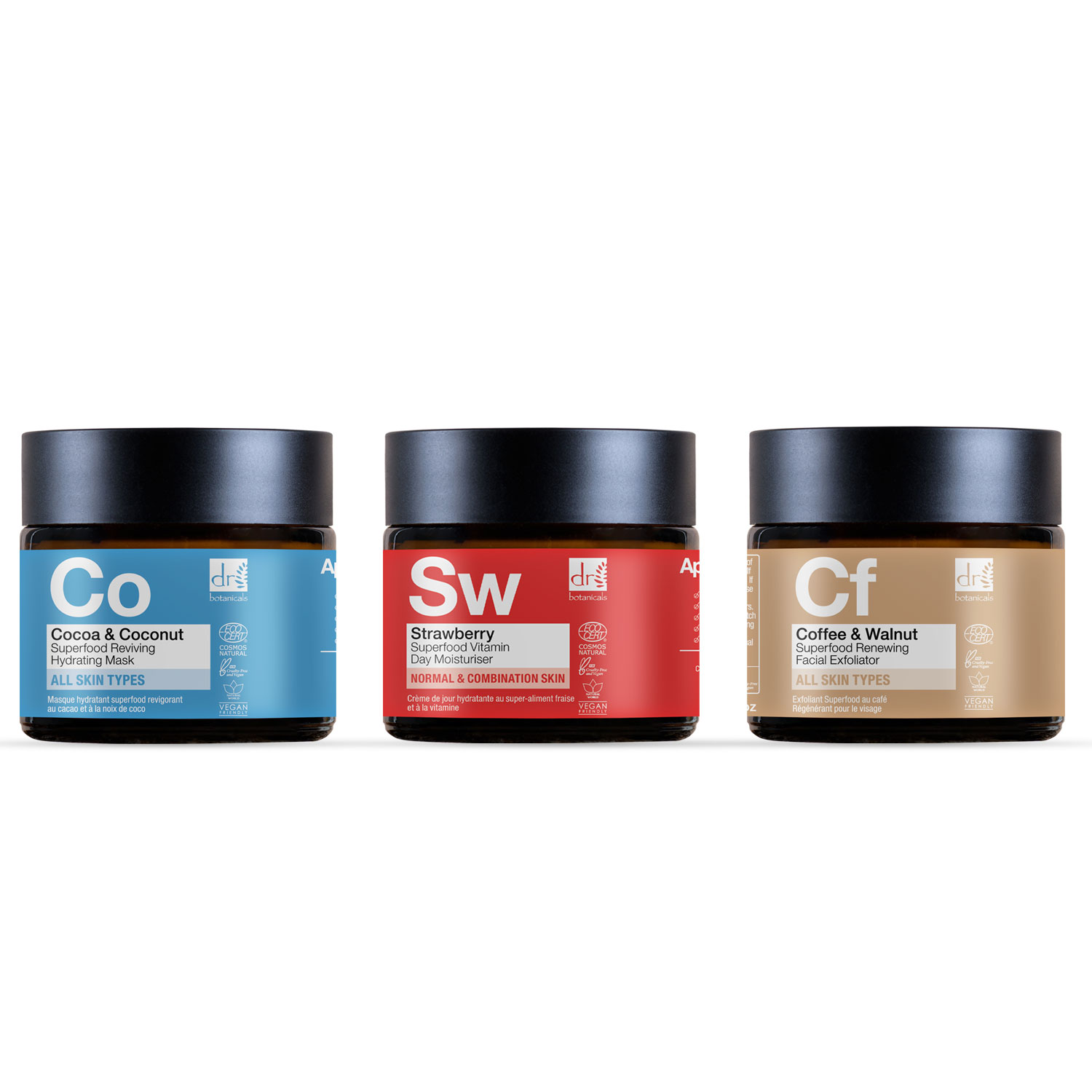 Dr Botanicals Unisex Coffee Exfoliator + Vitamin C Day Cream + Coconut Hydrating Mask 60ml - One Size