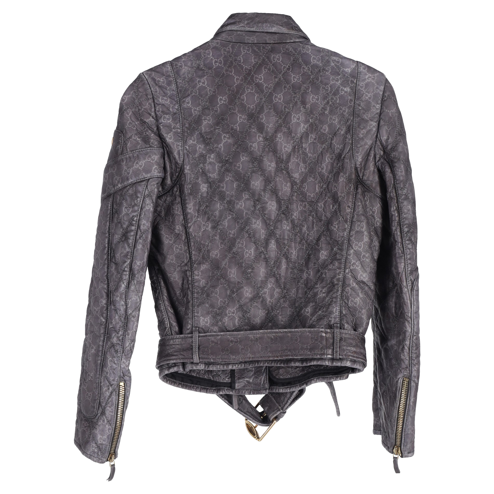 Gucci Pre-owned Gucci Monogram Bikerjacka i svart läder dam – bild 2