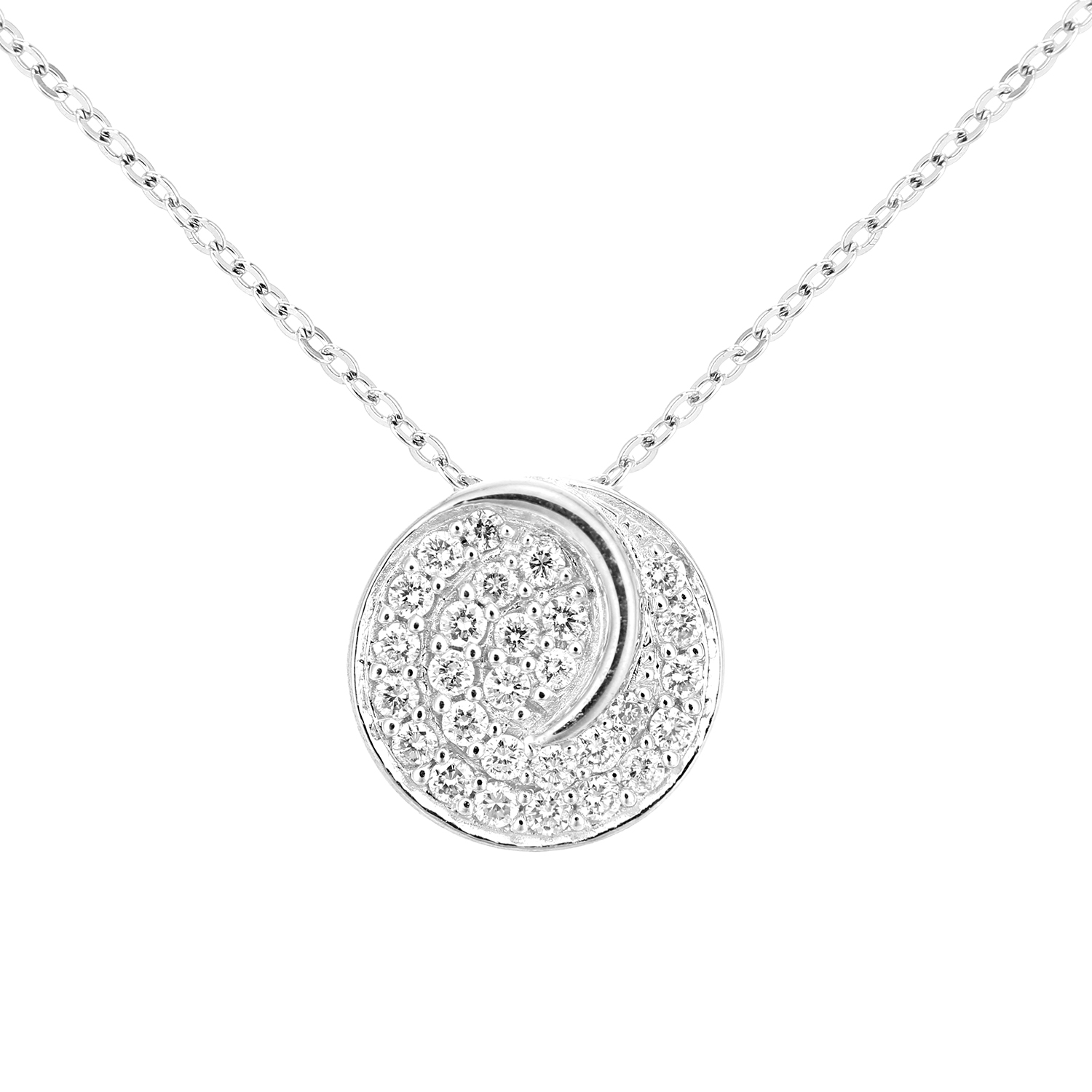 Diamant L’Eternel Womens 18ct White Gold Diamond Circle Cluster Design Pendant Necklace of Length 46cm – One Size