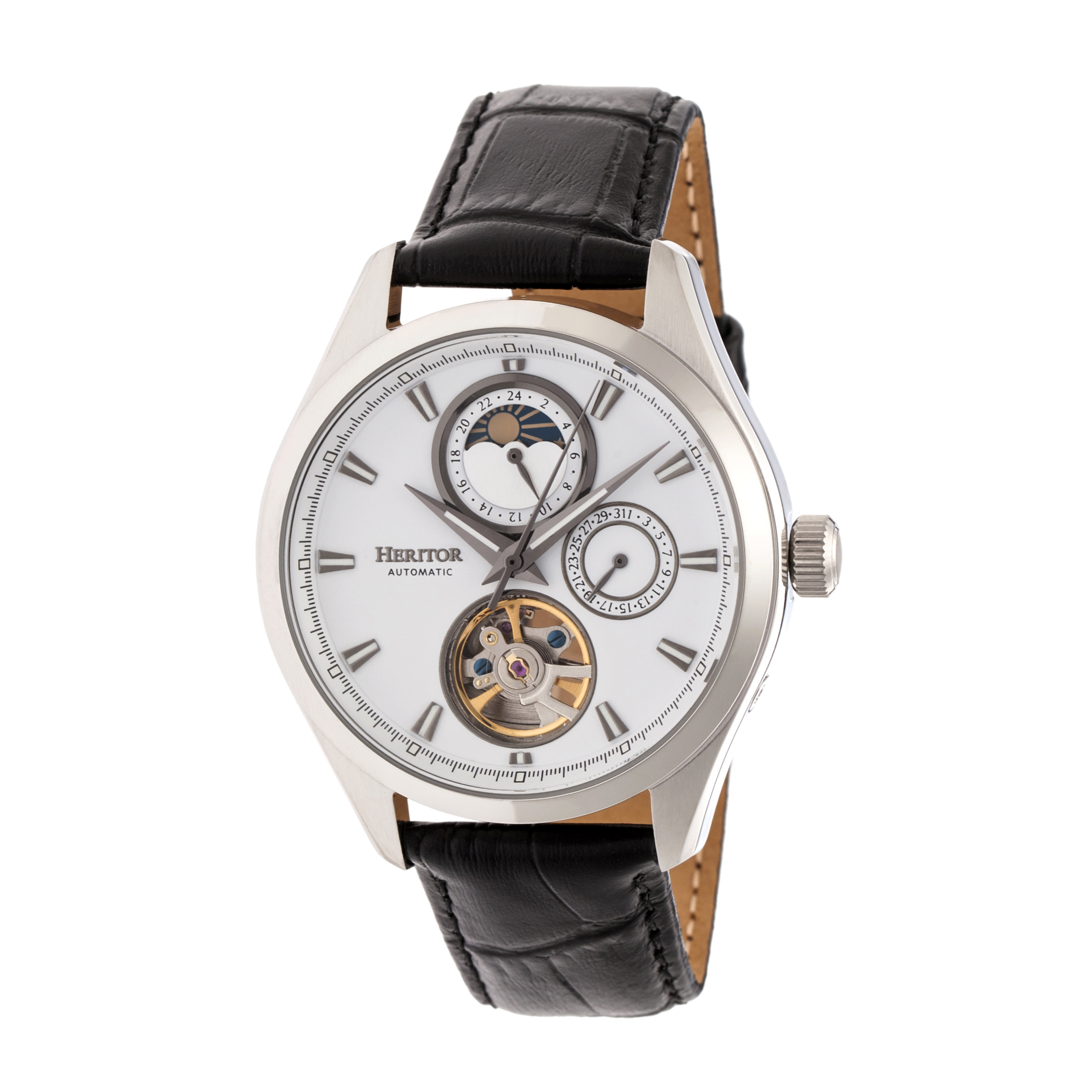 Heritor automatisch Sebastian semi-skelet lederen band horloge