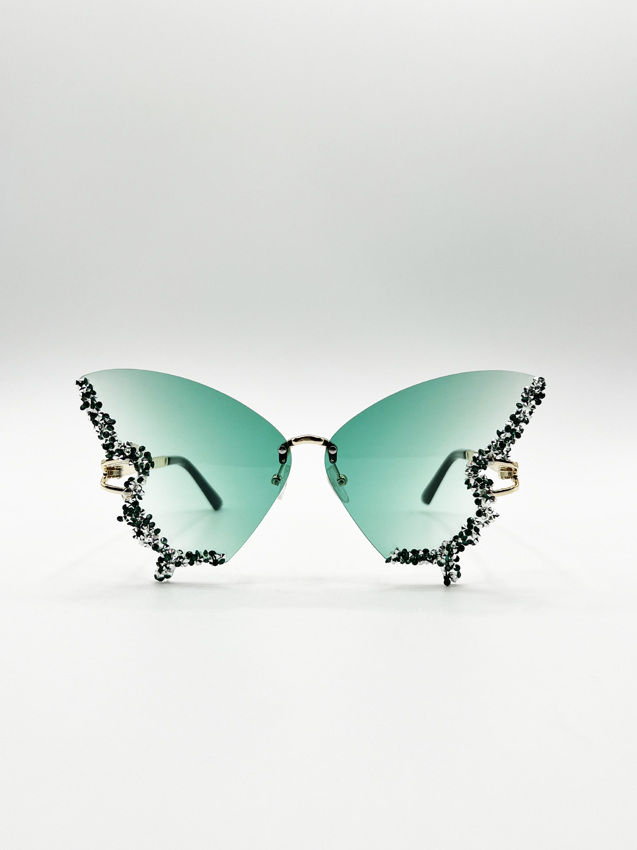 SVNX Womens Butterfly Lens with Crystal Detail in Green Metal - One Size