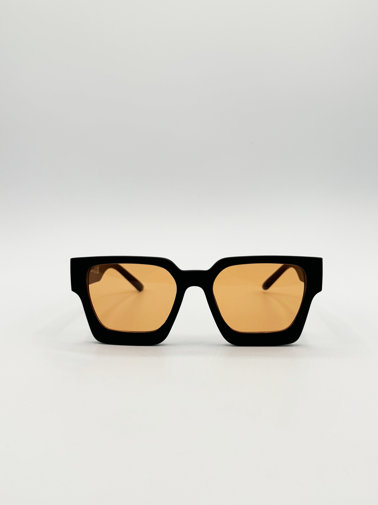 SVNX Mens Chunky Oversize square Sunglasses in Black with Orange Lenses - One Size