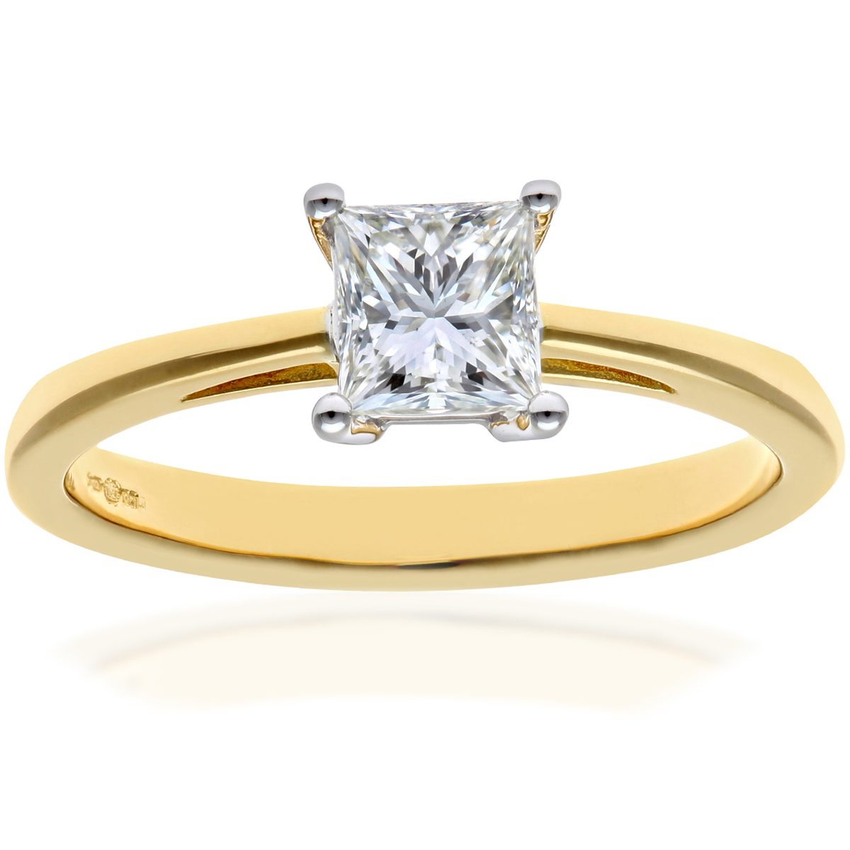 Diamant L'Eternel Womens 18ct Yellow Gold 3/4 Carat Certified J/I Princess Cut Diamond Engagement Ring - Size L