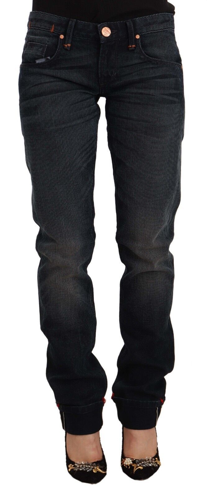 Acht WoMens Black Washed Cotton Skinny Denim Low Waist Jeans - Size 26 (Waist)