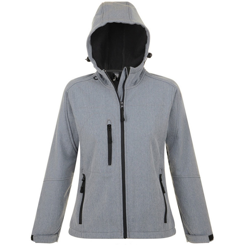 SOLS Womens/Ladies Replay Hooded Soft Shell Jacket (atmungsaktiv, winddicht und wasserabweisend) (Grey Marl)
