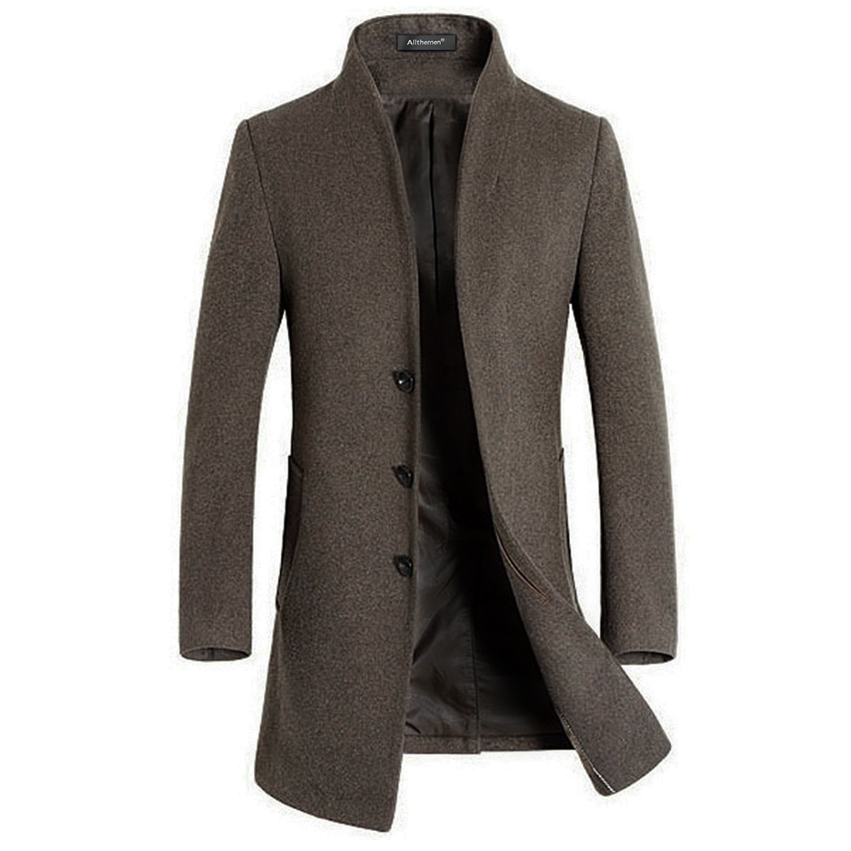 Thumbnail - Herren Winter Dicke Casual Warme Einfarbig Stehkragen Lange Wollmantel Kamel