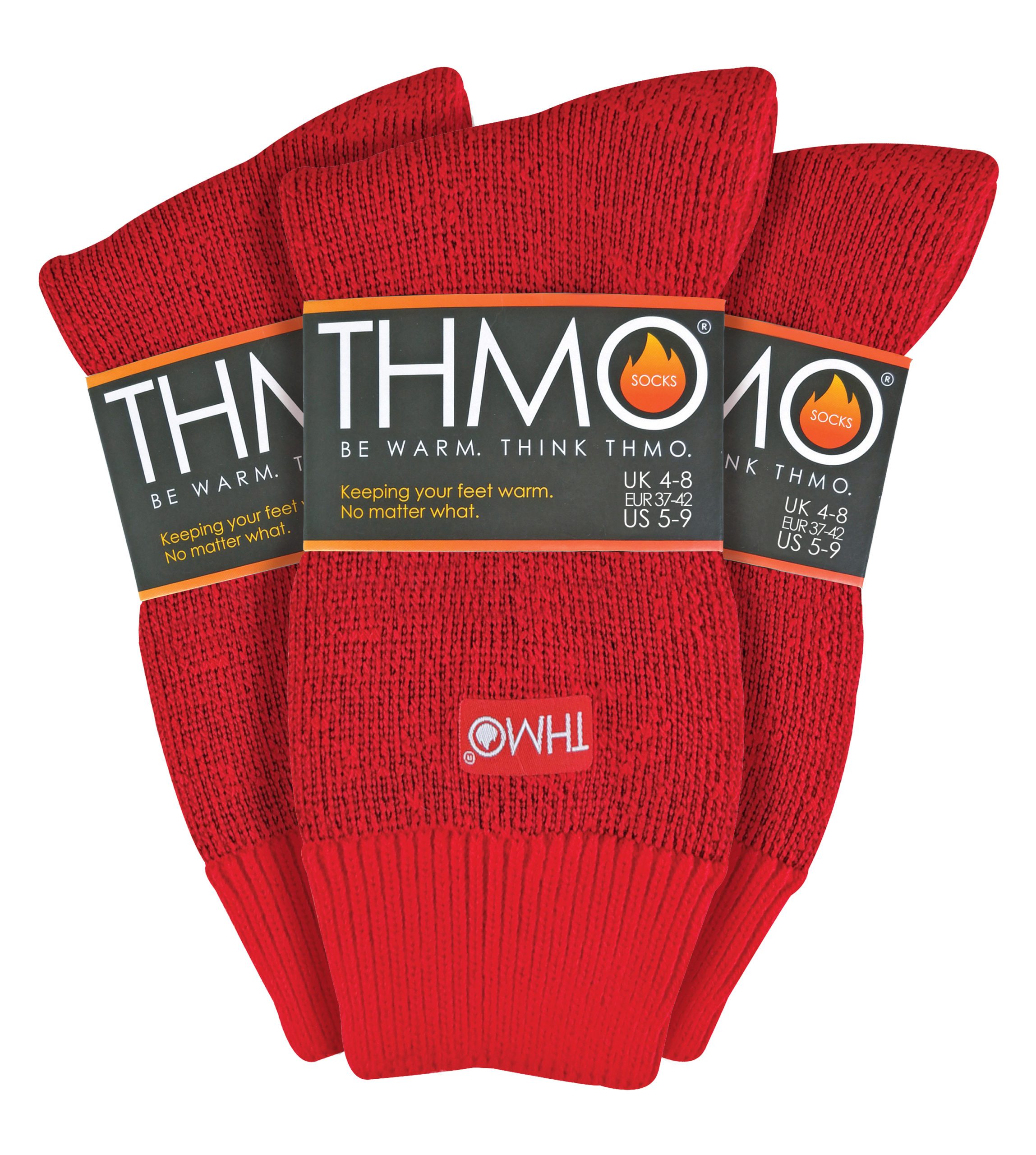 THMO Womens - 3 Pack Multipack Ladies Thick Winter Warm Socks with Comfort Top - Red - Size UK 4-6.5